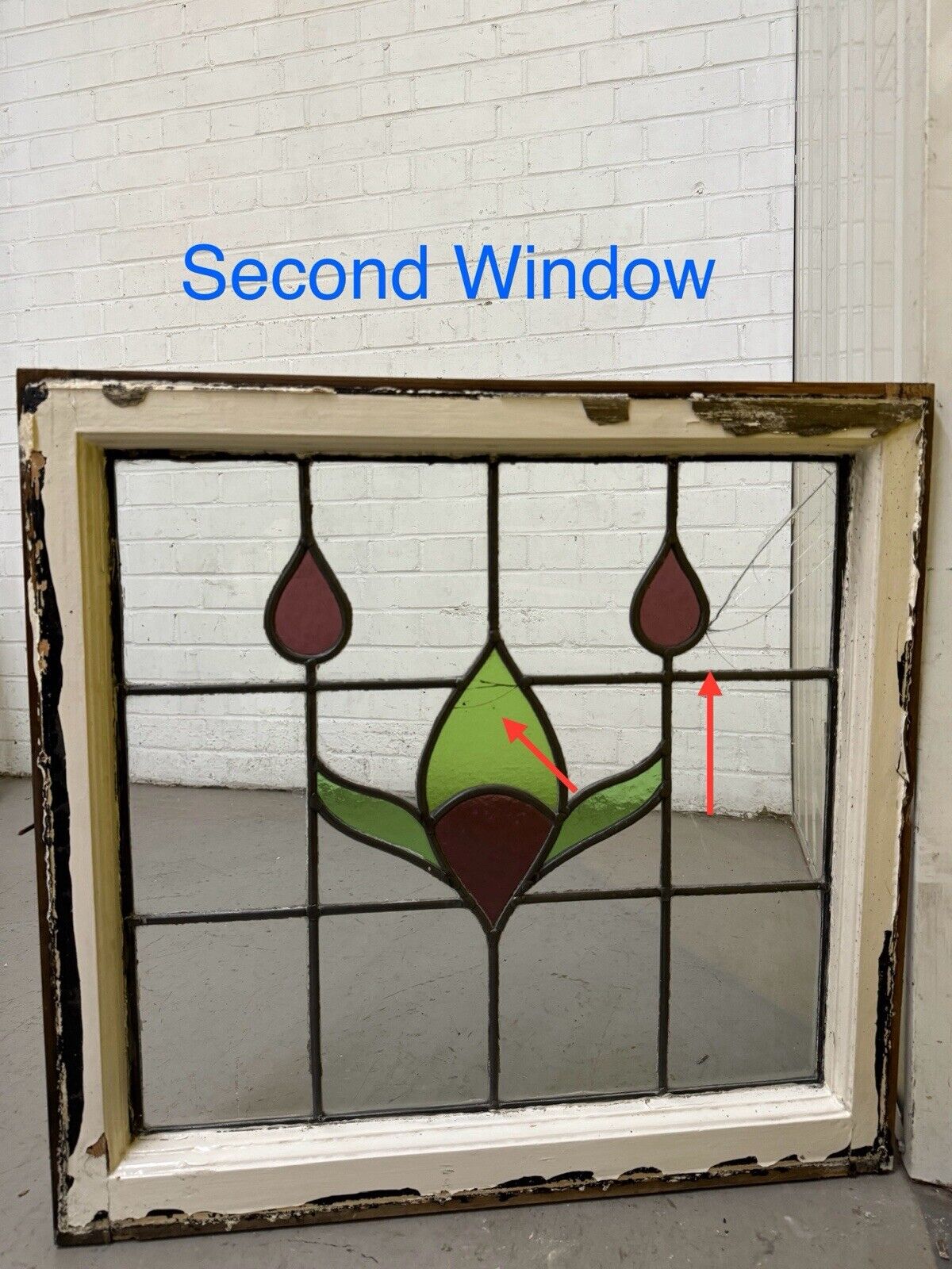 Pair Of Reclaimed Leaded Light Stained Glass Window Panels 602 x 575mm 602 x 580