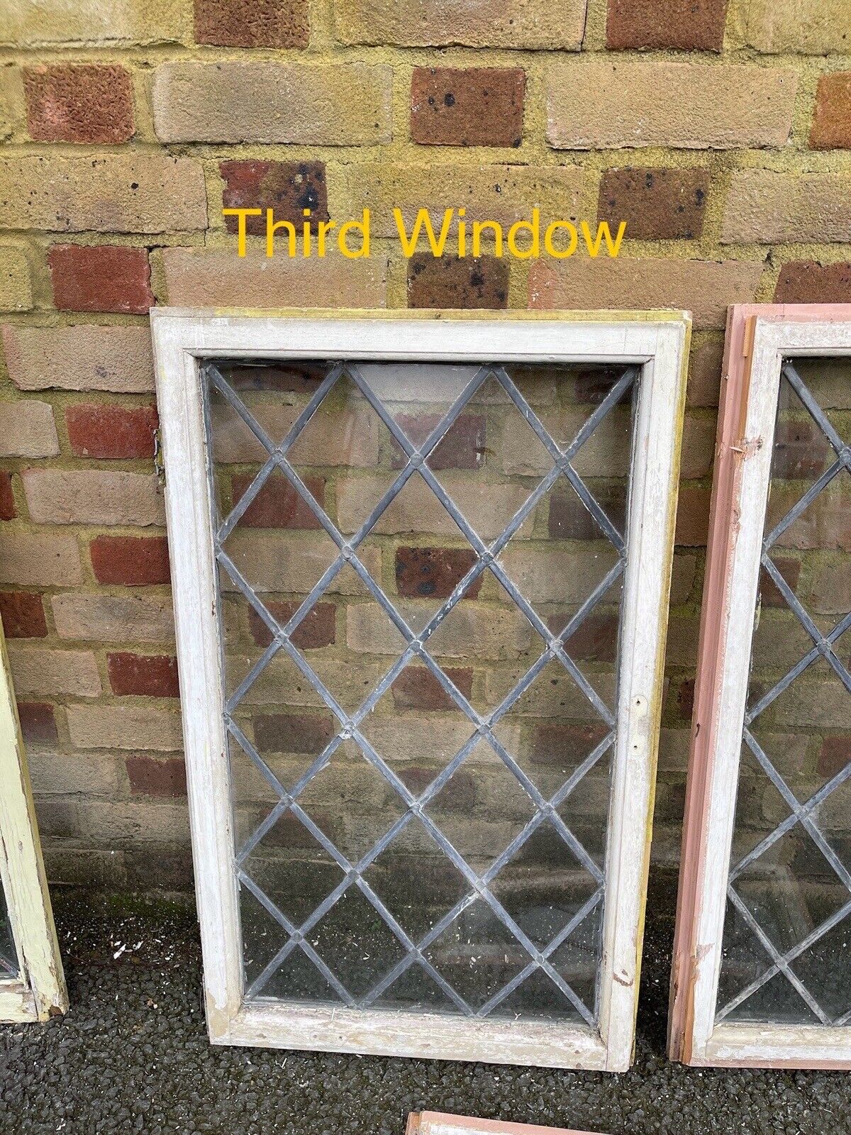 Job Lot Of 6 Reclaimed Leaded Light Diamond Panel Wooden Windows