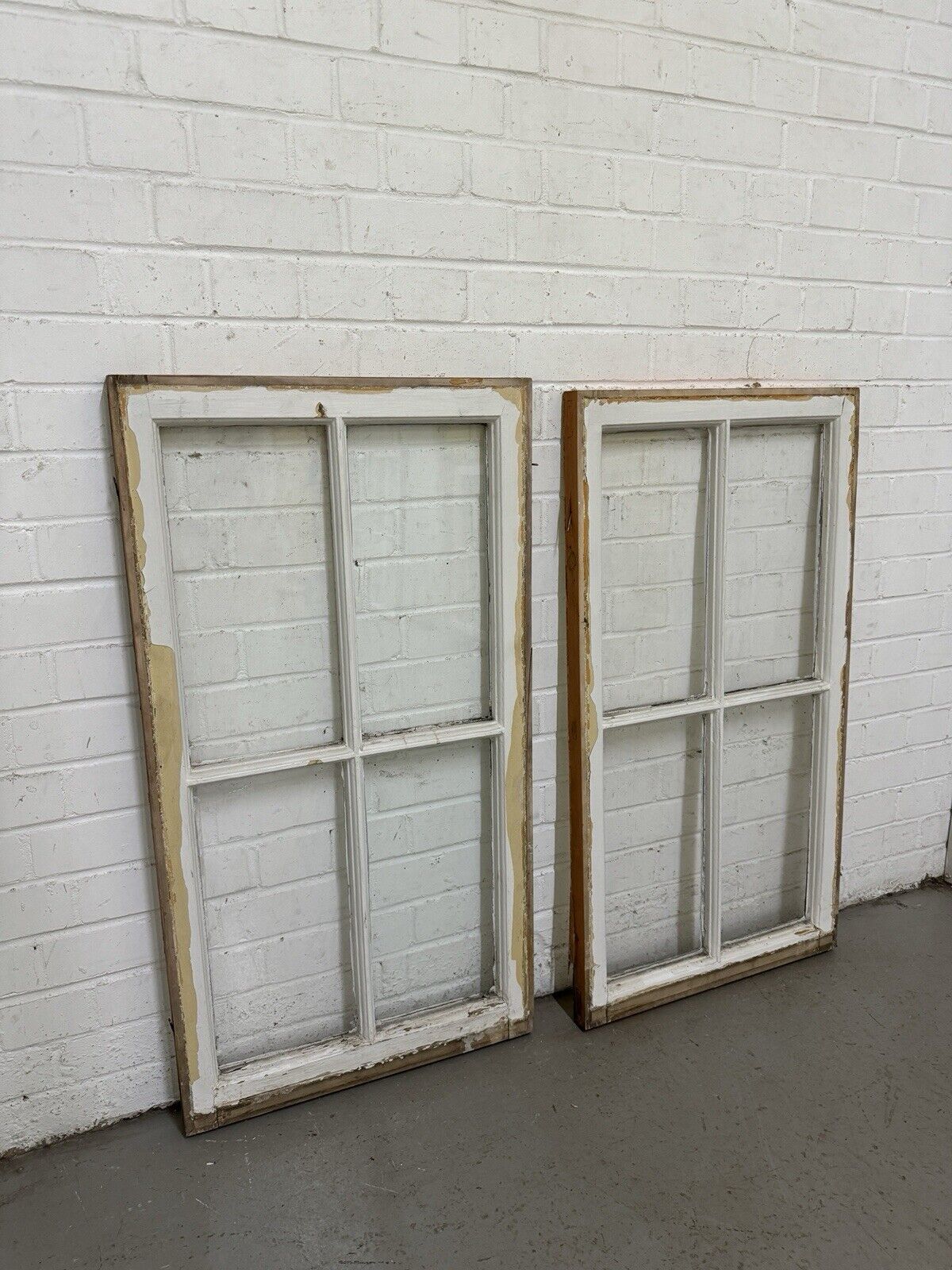 Pair Of Reclaimed Georgian 4 Panel Wooden Panel Windows