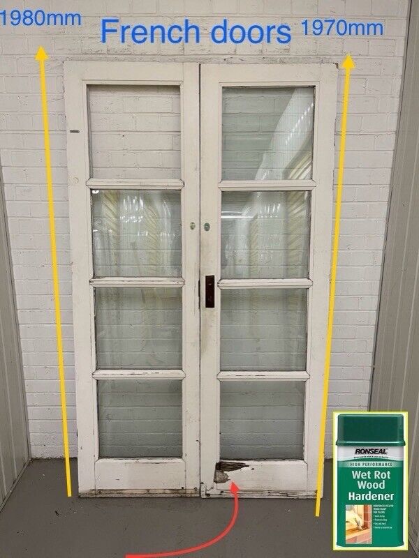 Reclaimed Old French Double Glazed Wooden Double Doors With Spare SIDE PANELS