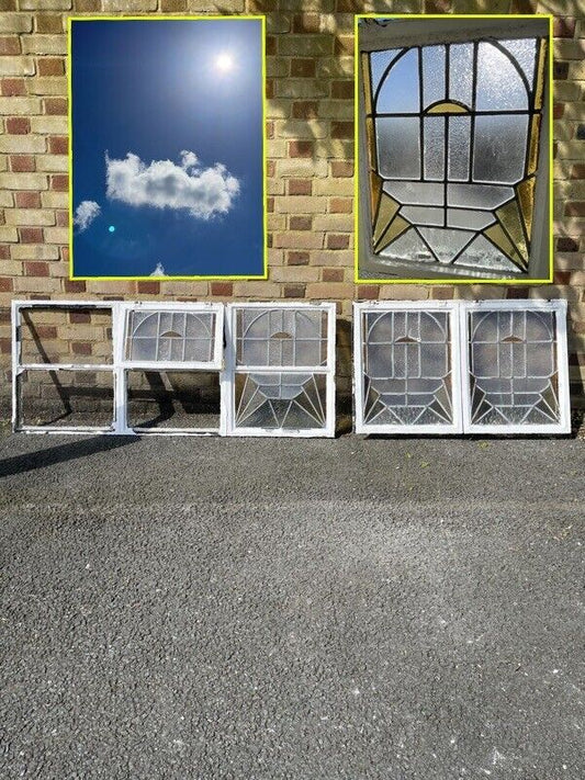 Pair Of Reclaimed Crittal Metal Art Nouveau Stained glass Panels Windows