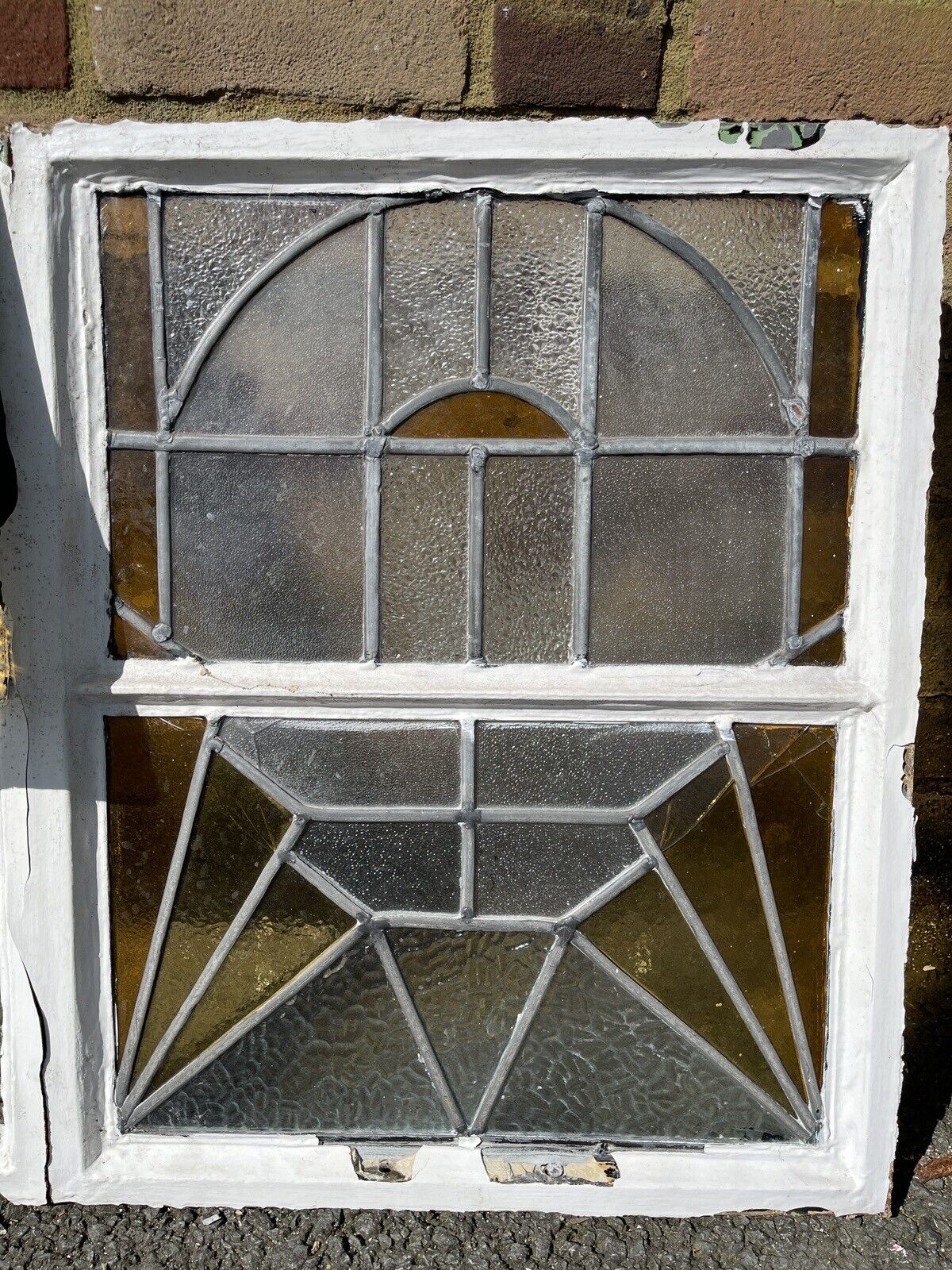 Pair Of Reclaimed Crittal Metal Art Nouveau Stained glass Panels Windows