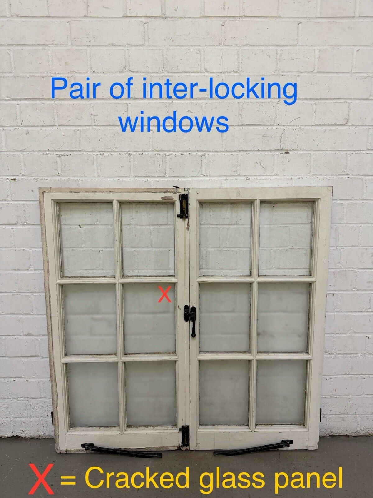 Pair Of Reclaimed Inter locking French Georgian 6 Panel Wooden Panel Windows