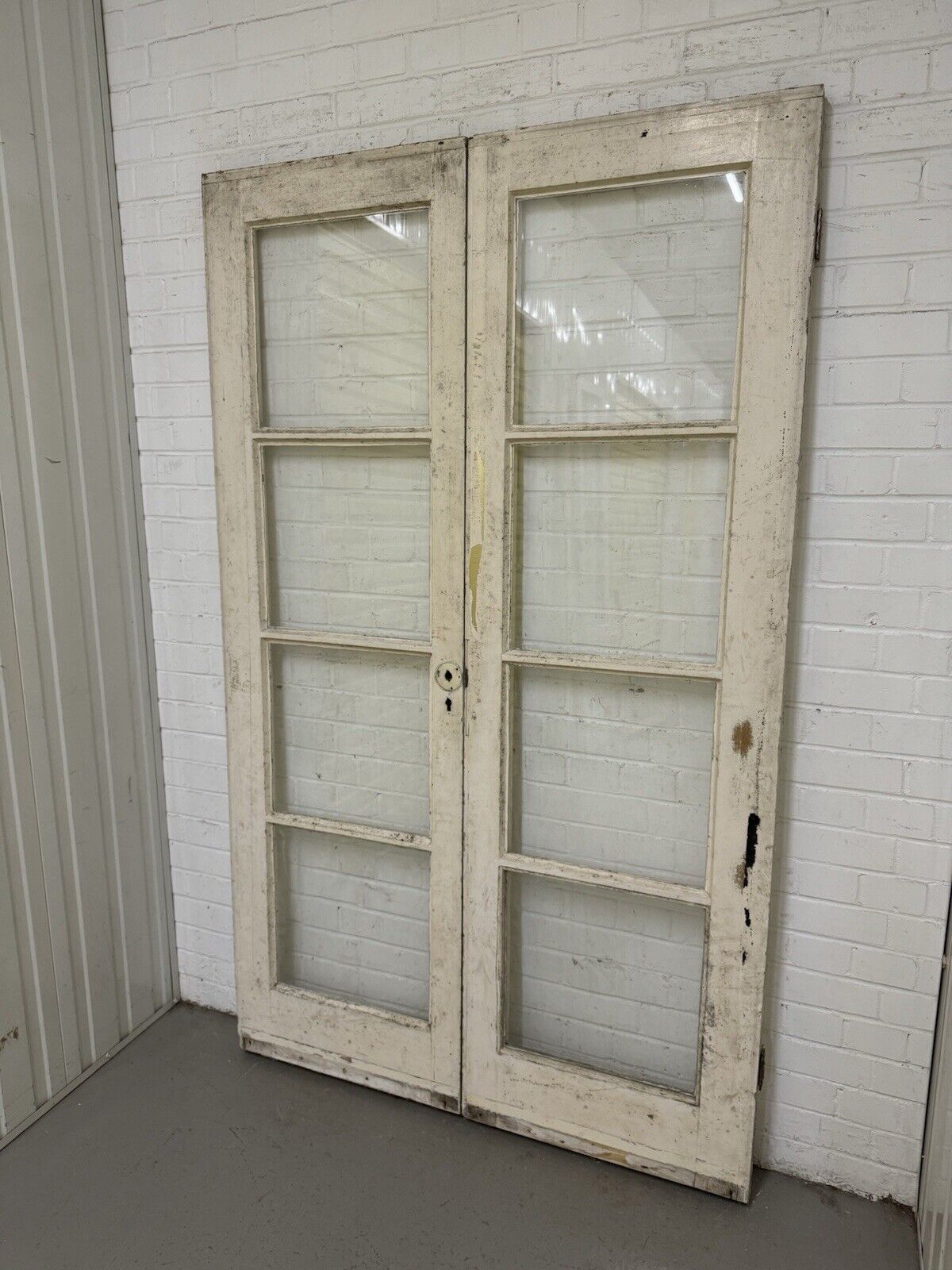 Reclaimed French Single Panel Glass Wooden Double Doors 2020 or 2000mm x 1215mm