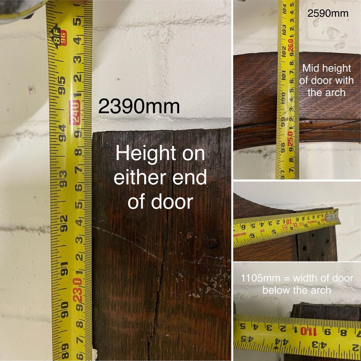 Reclaimed Oak Wooden Entrance Arch Front Door 2390 or 2590mm with Arch x 1105mm