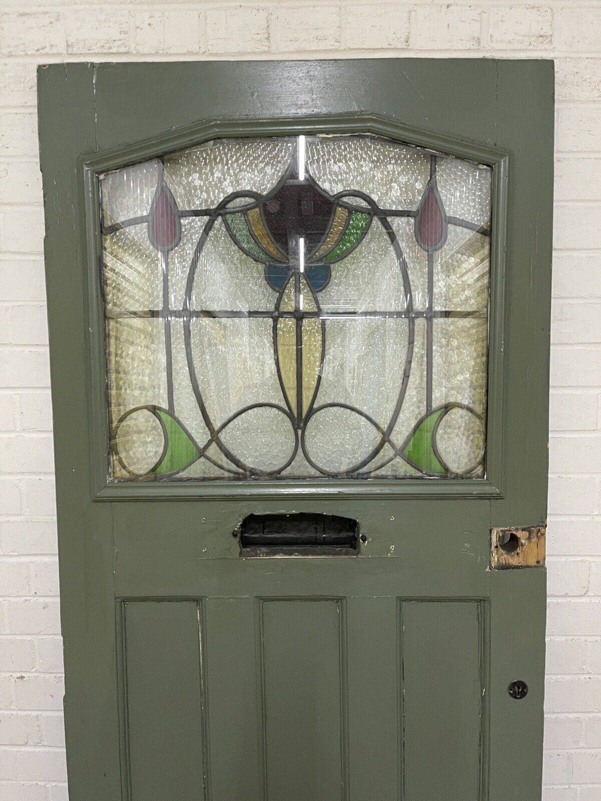 Reclaimed Edwardian Stained Glass Wooden Panel Front Door 1953 or 1973mm x 765mm