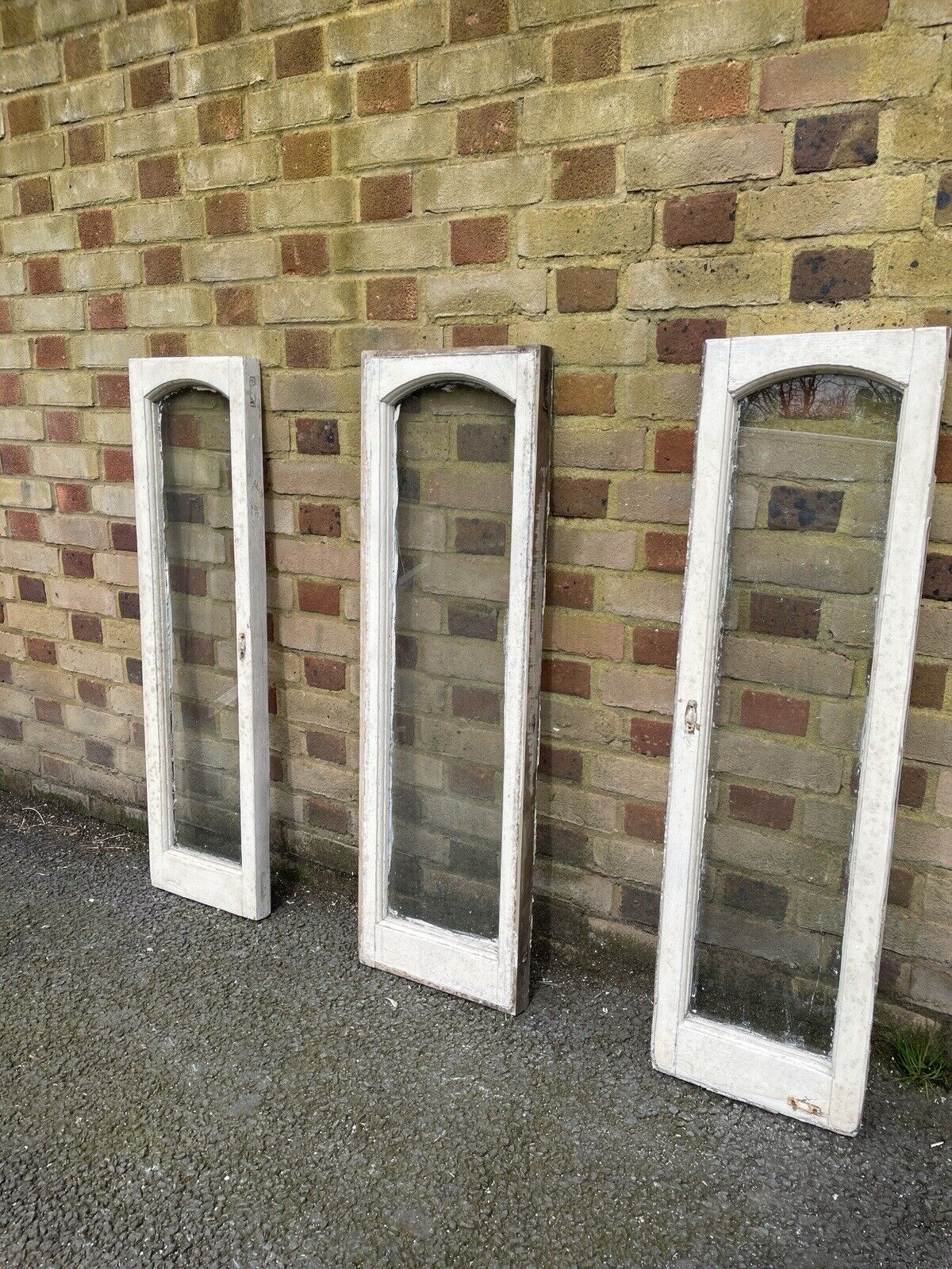 Job Lot Of 3 Reclaimed Old Edwardian Arch Wooden Windows 1095 x 300mm