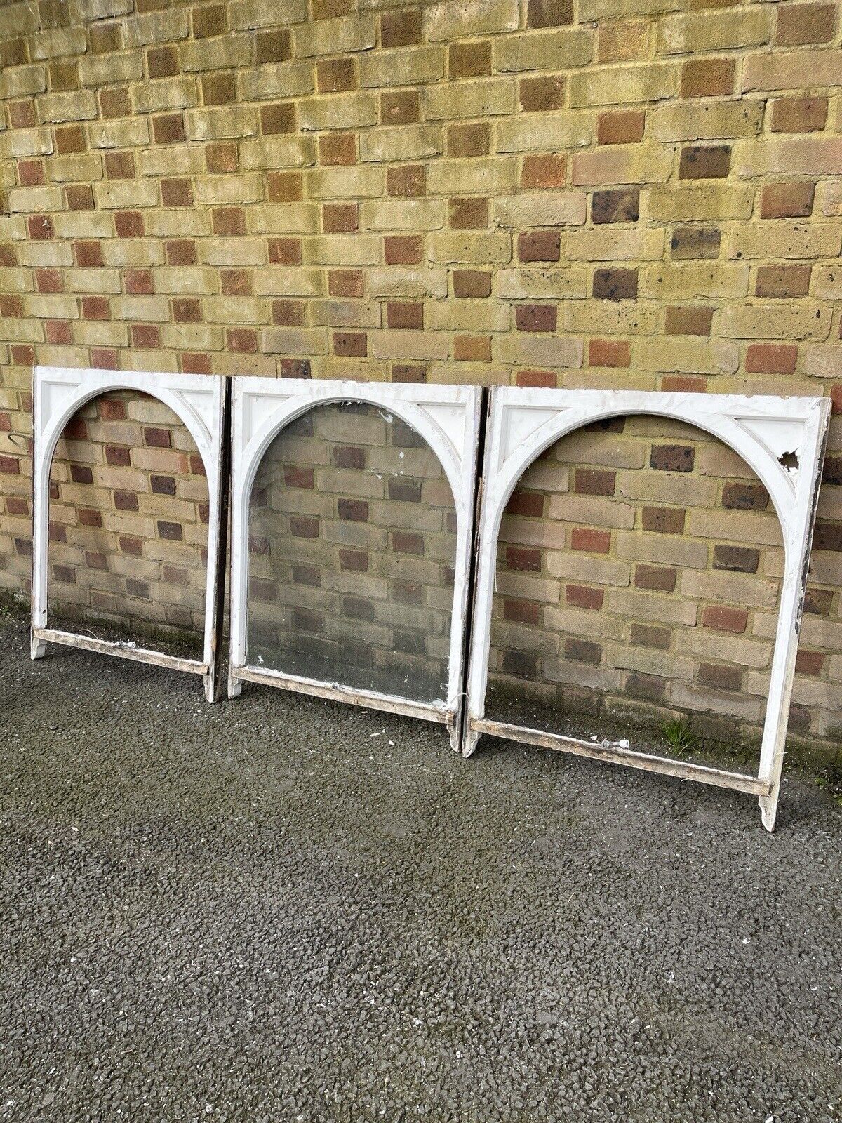 Job Lot of 3 Reclaimed Old Edwardian Arch Wooden Sash Windows 760 x 957mm