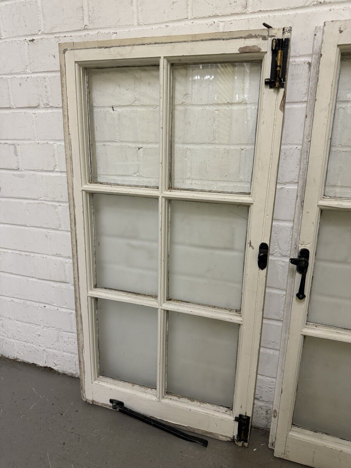 Pair Of Reclaimed Inter locking French Georgian 6 Panel Wooden Panel Windows