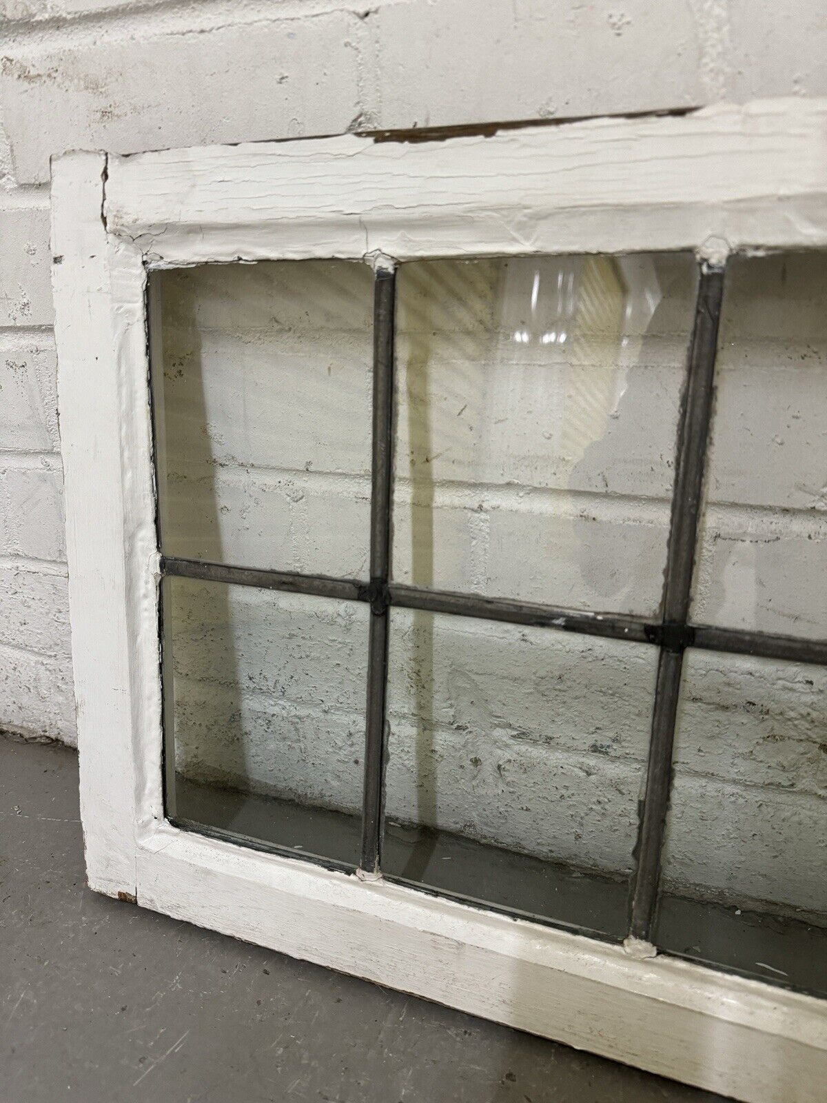 Pair Of Reclaimed Old Leaded Light Panel Wooden Windows 635 x 400mm 640 x 405mm