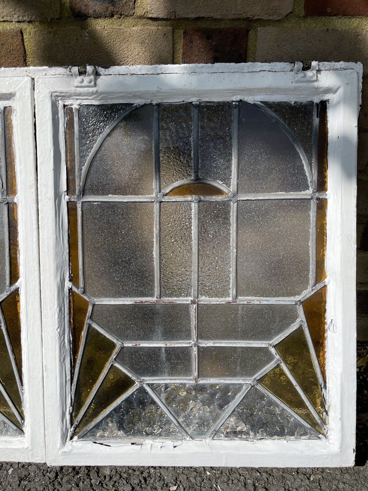 Pair Of Reclaimed Crittal Metal Art Nouveau Stained glass Panels Windows