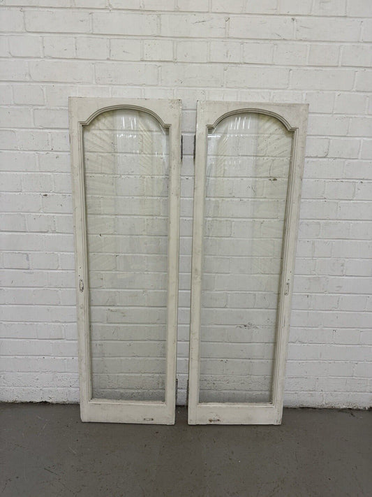 Pair Reclaimed Old Edwardian Arch Sash Wooden Window 1255 x 390mm