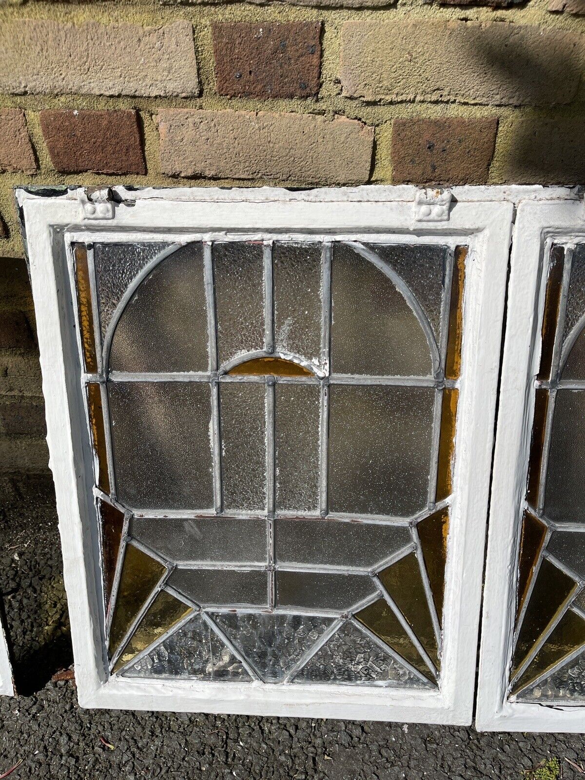 Pair Of Reclaimed Crittal Metal Art Nouveau Stained glass Panels Windows