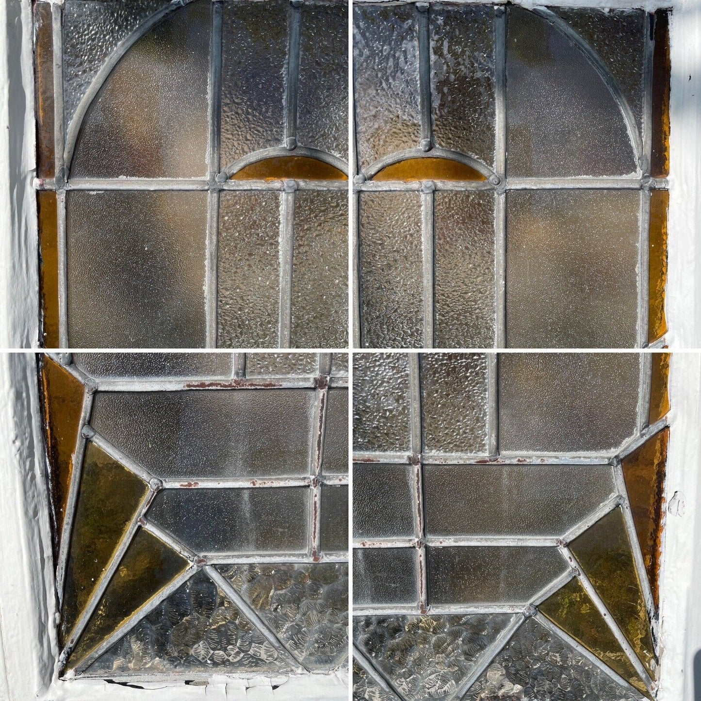 Pair Of Reclaimed Crittal Metal Art Nouveau Stained glass Panels Windows