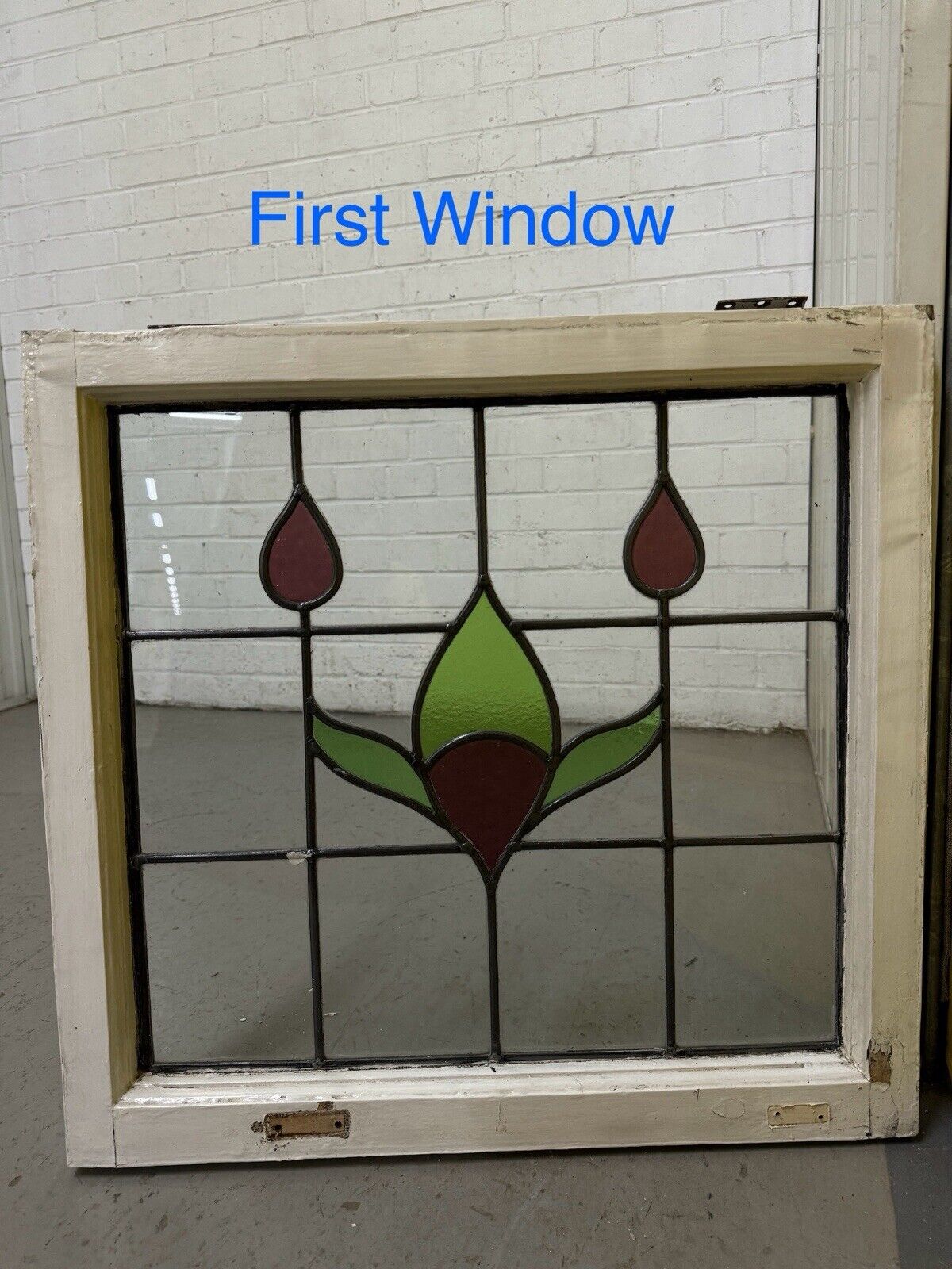 Pair Of Reclaimed Leaded Light Stained Glass Window Panels 602 x 575mm 602 x 580