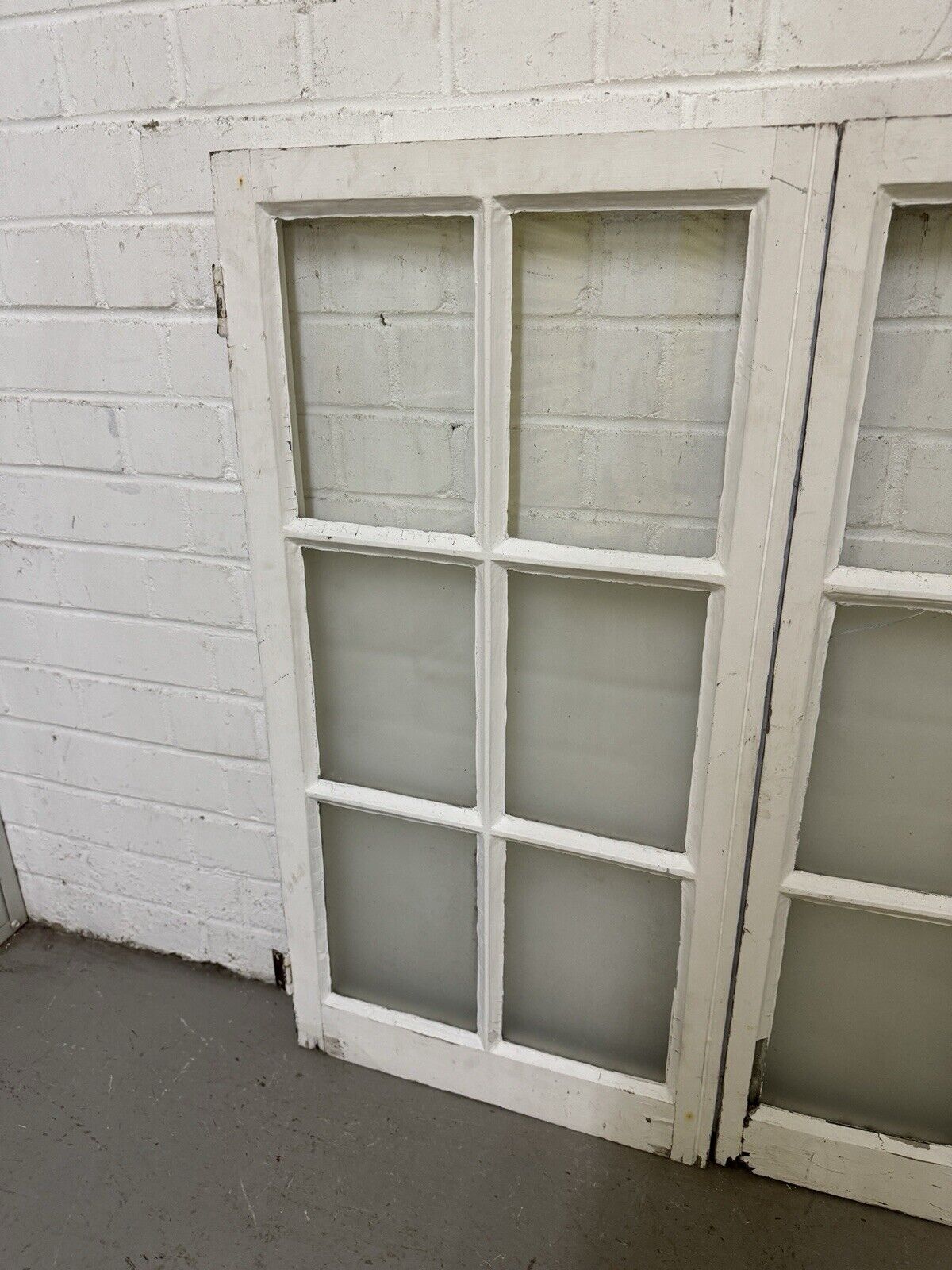 Pair Of Reclaimed Inter locking French Georgian 6 Panel Wooden Panel Windows