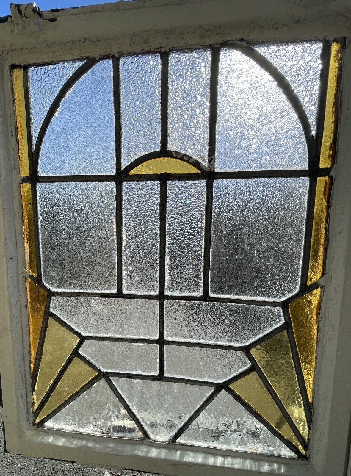 Pair Of Reclaimed Crittal Metal Art Nouveau Stained glass Panels Windows