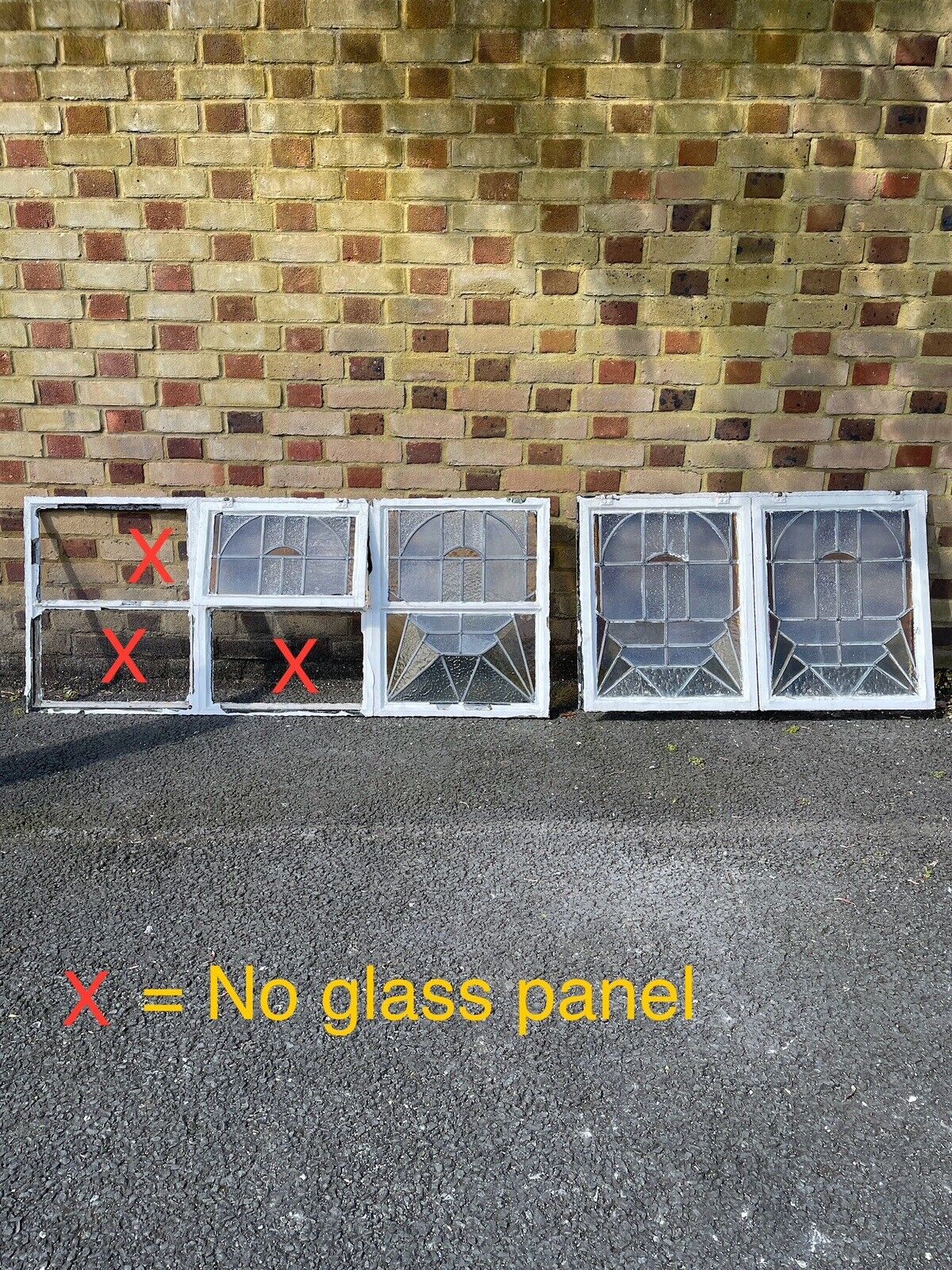 Pair Of Reclaimed Crittal Metal Art Nouveau Stained glass Panels Windows