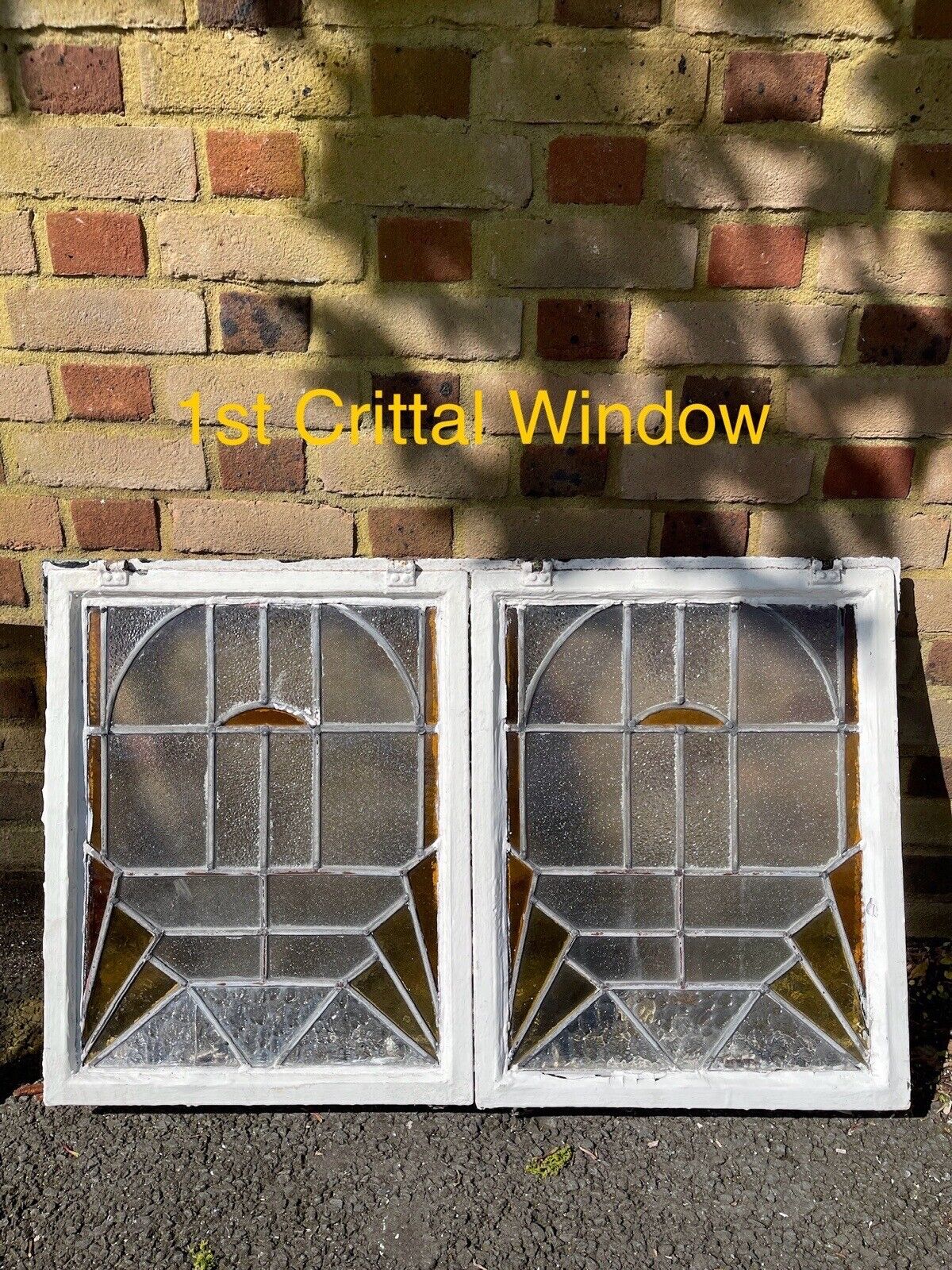 Pair Of Reclaimed Crittal Metal Art Nouveau Stained glass Panels Windows