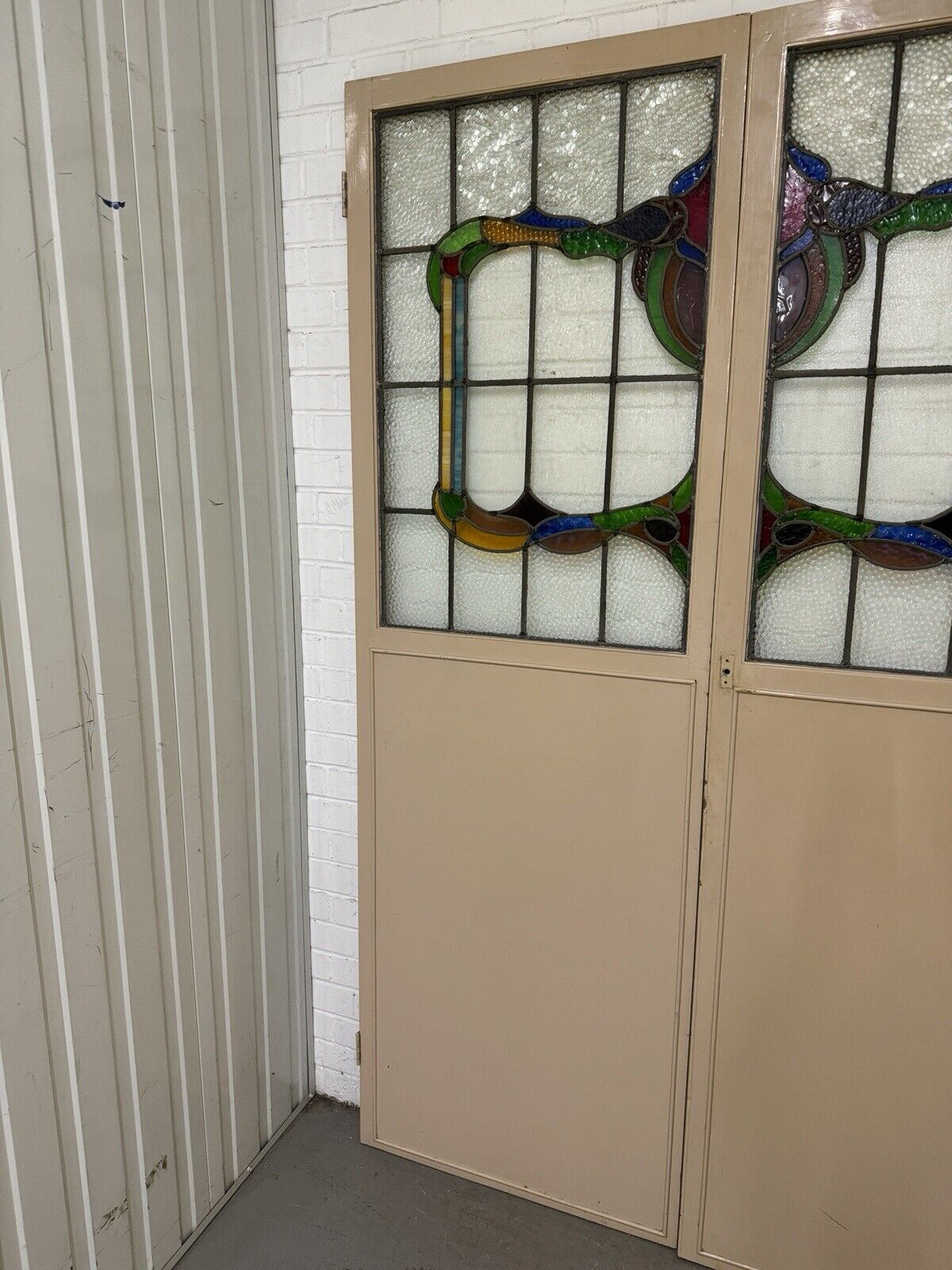 Reclaimed French Victorian Stained Glass Double Doors 2183 Or 2190mm x 1432mm