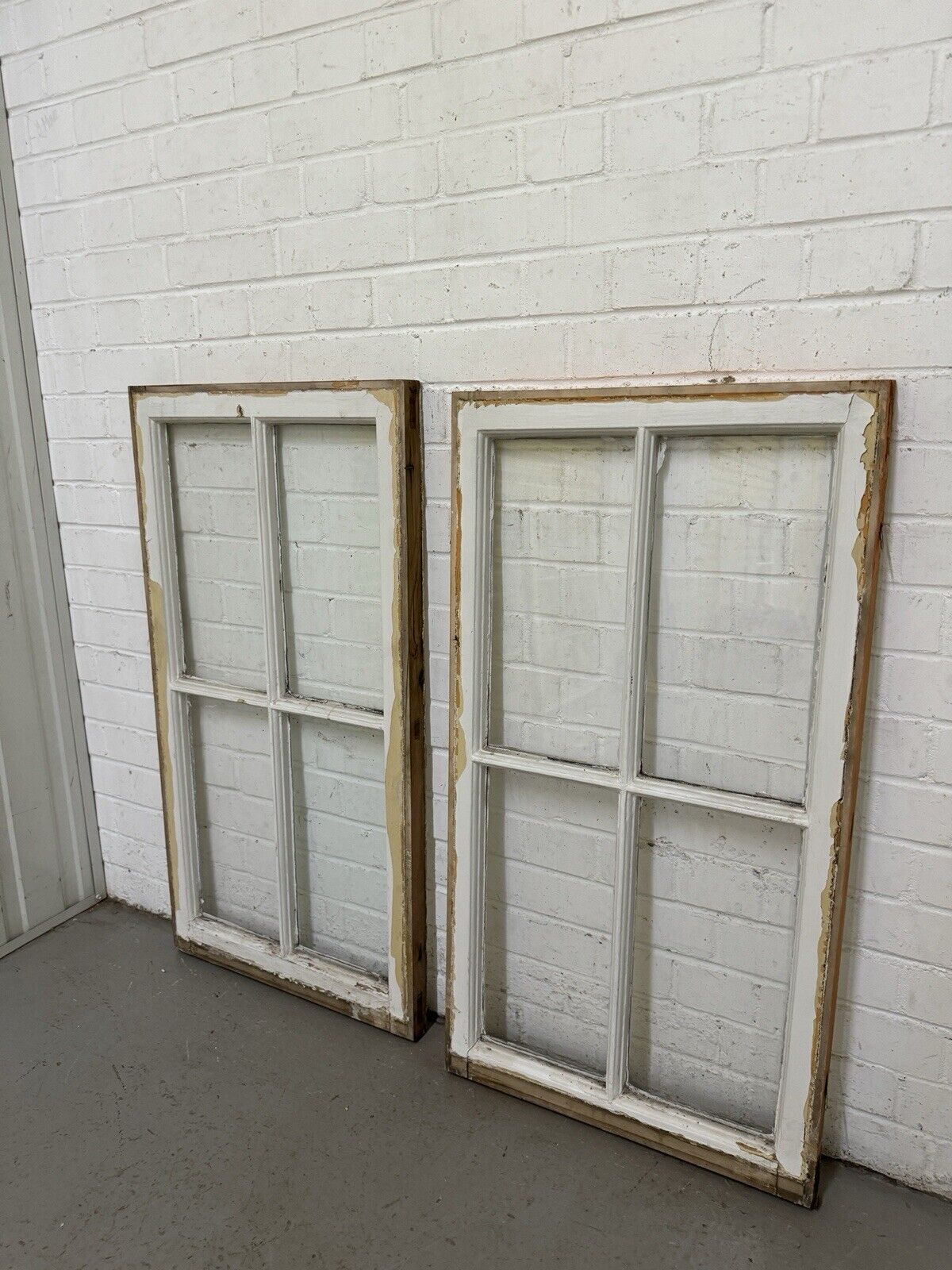 Pair Of Reclaimed Georgian 4 Panel Wooden Panel Windows