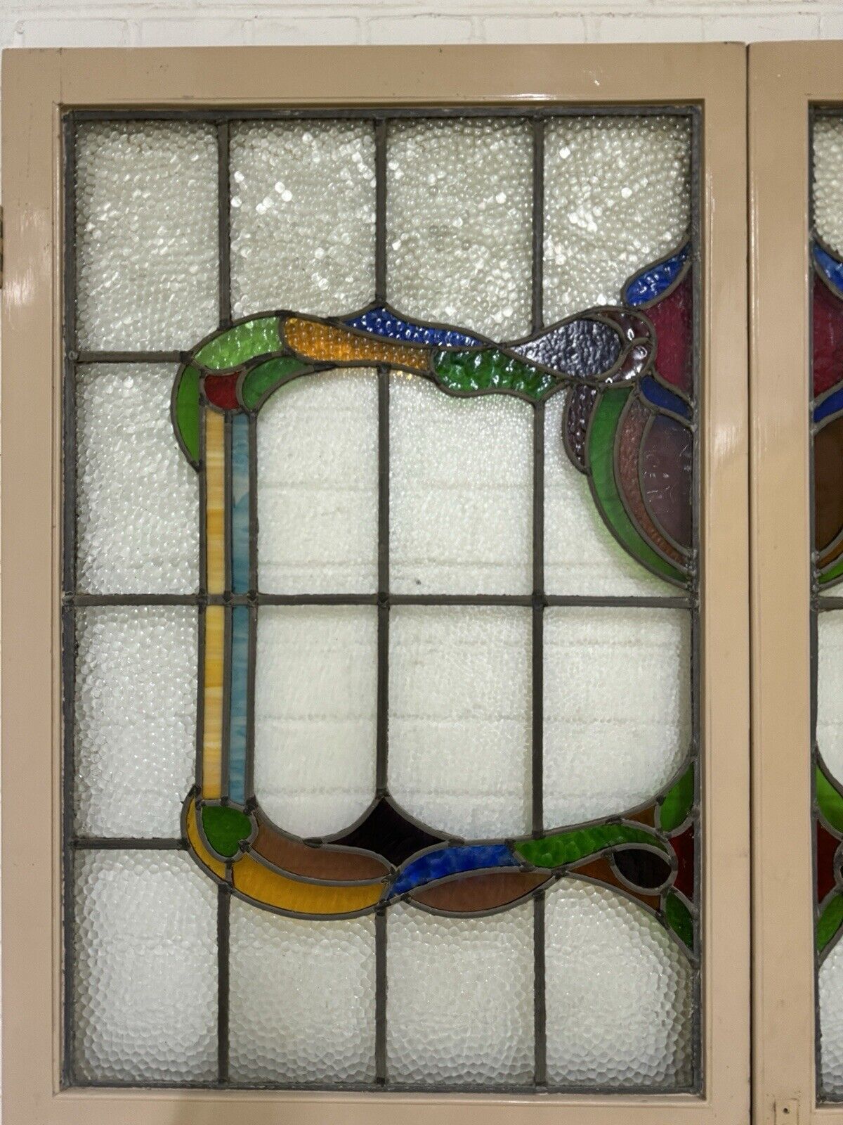 Reclaimed French Victorian Stained Glass Double Doors 2183 Or 2190mm x 1432mm