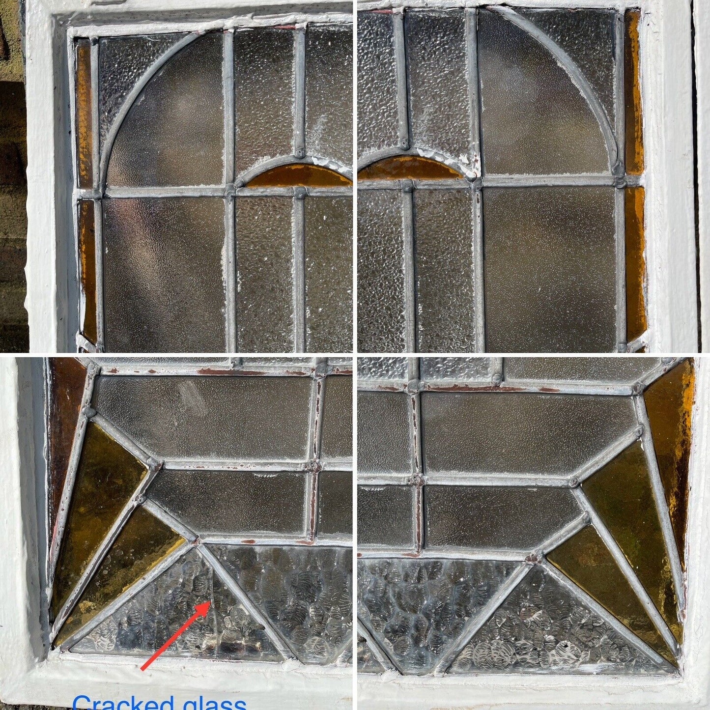 Pair Of Reclaimed Crittal Metal Art Nouveau Stained glass Panels Windows