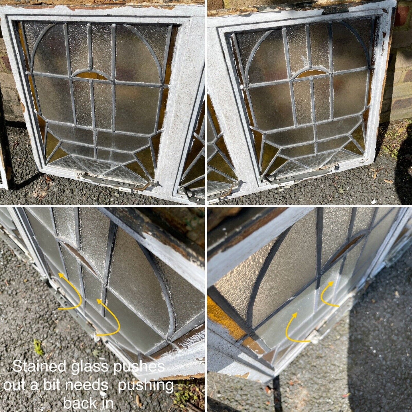Pair Of Reclaimed Crittal Metal Art Nouveau Stained glass Panels Windows