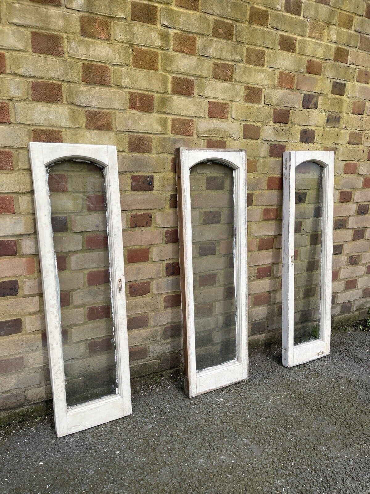 Job Lot Of 3 Reclaimed Old Edwardian Arch Wooden Windows 1095 x 300mm