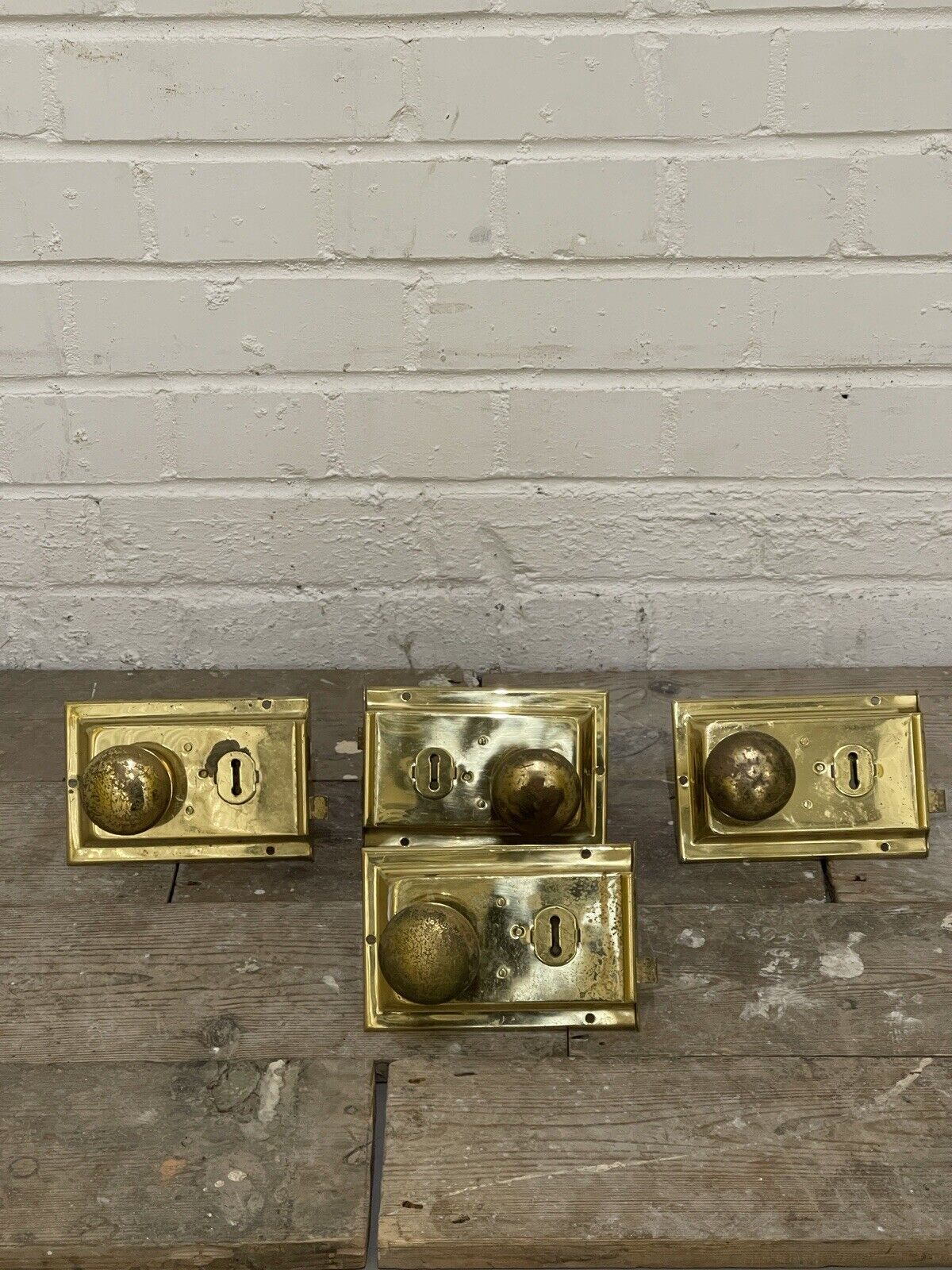 Job Lot Of 4 Reclaimed Antique Door Rim Locks With Door Handles NO KEYS