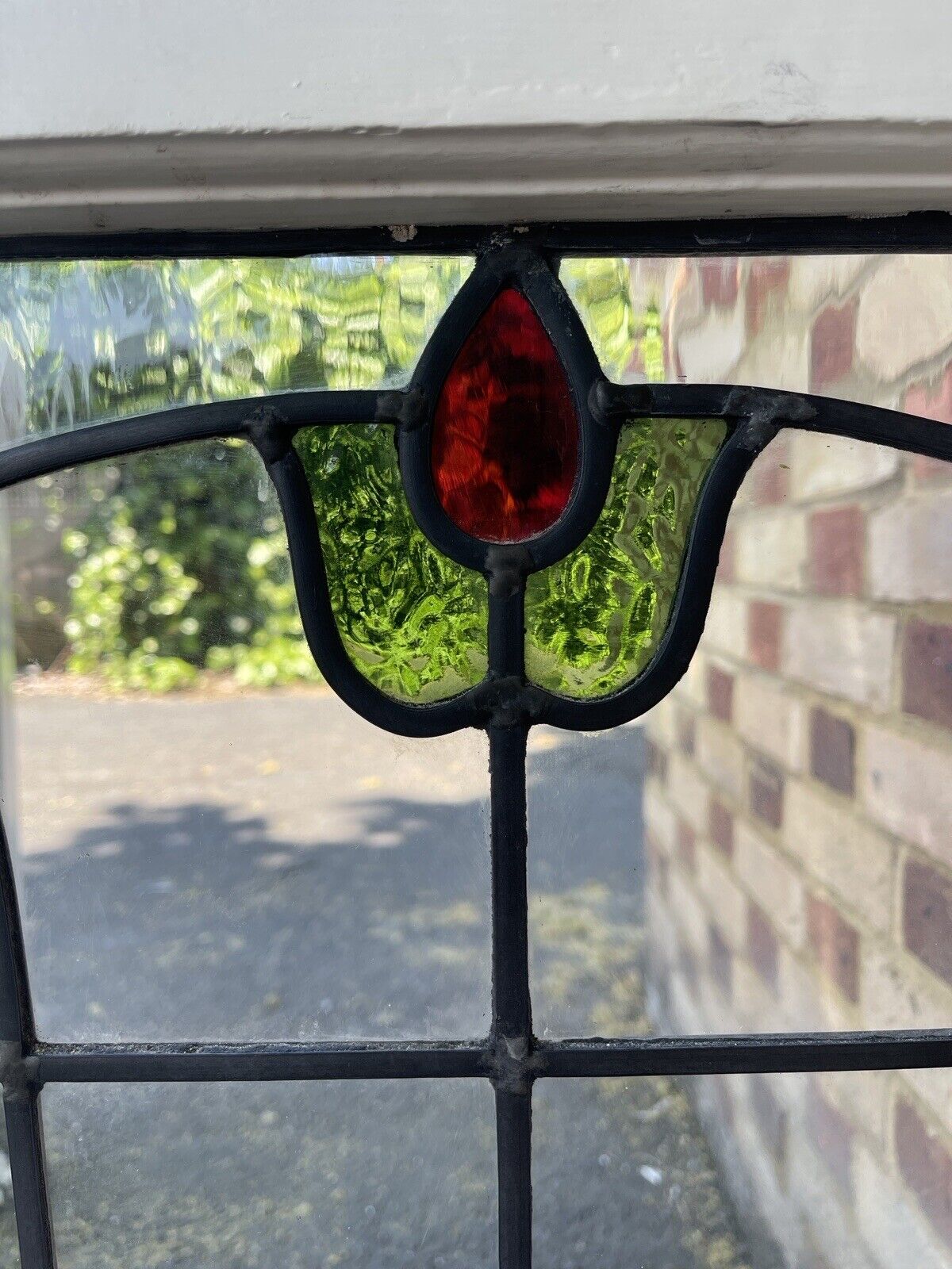 Reclaimed Leaded Light Stained Glass Art Nouveau Window Panel 835 x 530mm