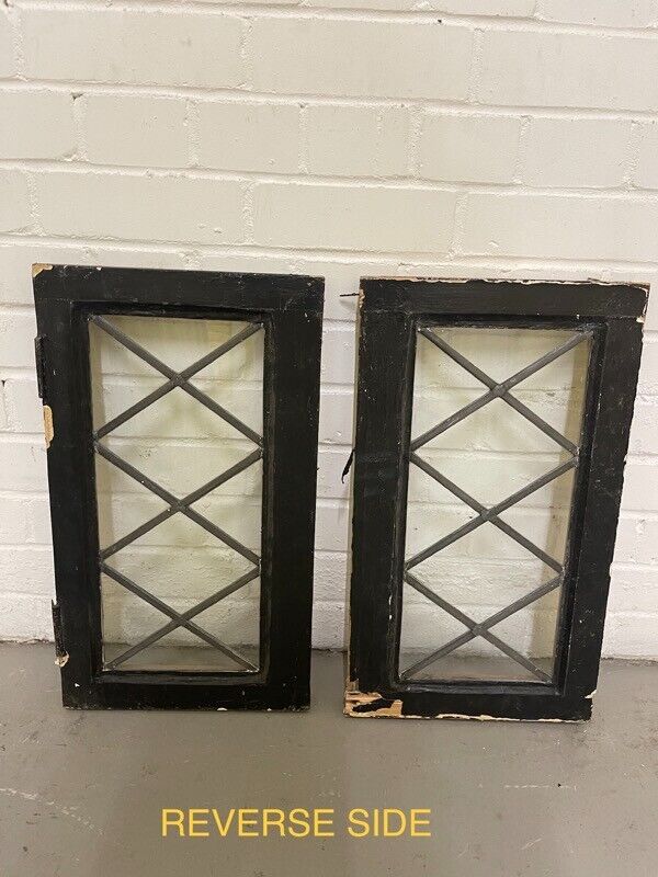 Job Lot Of 11 Reclaimed Leaded Light Diamond Panel Wooden Windows