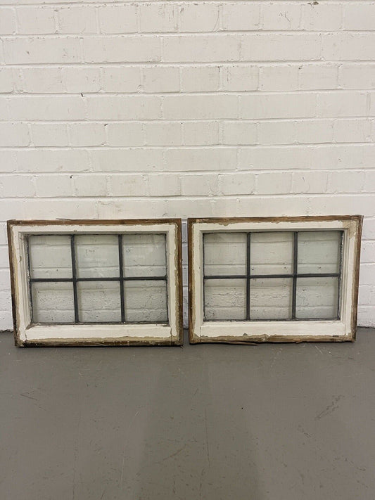 Pair Of Reclaimed Leaded Light Panel Wooden Windows 405 x 540mm 405 x 540mm