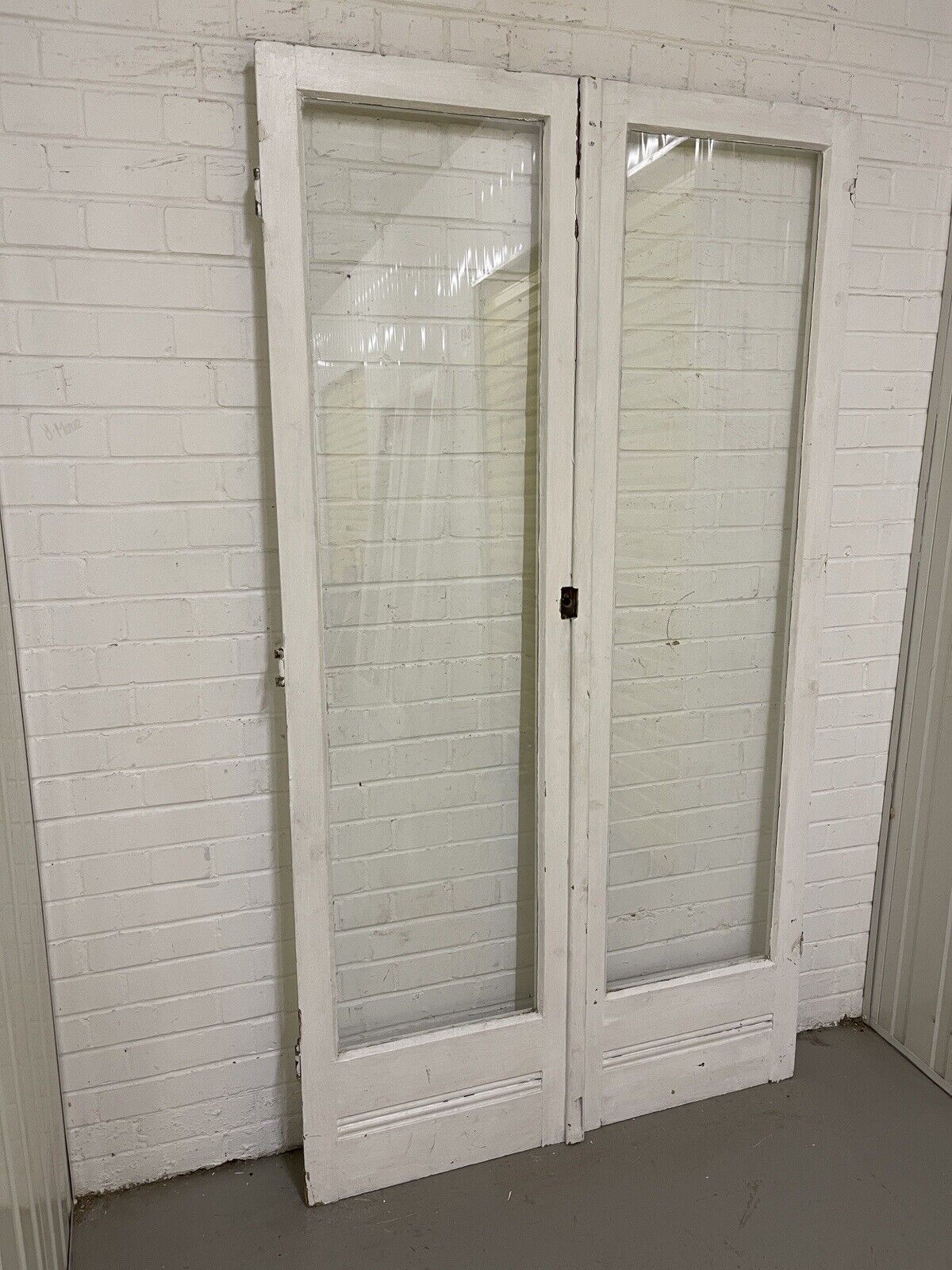 Reclaimed Old French Single Panel Glass Wooden Double Doors 1965 x 1170mm