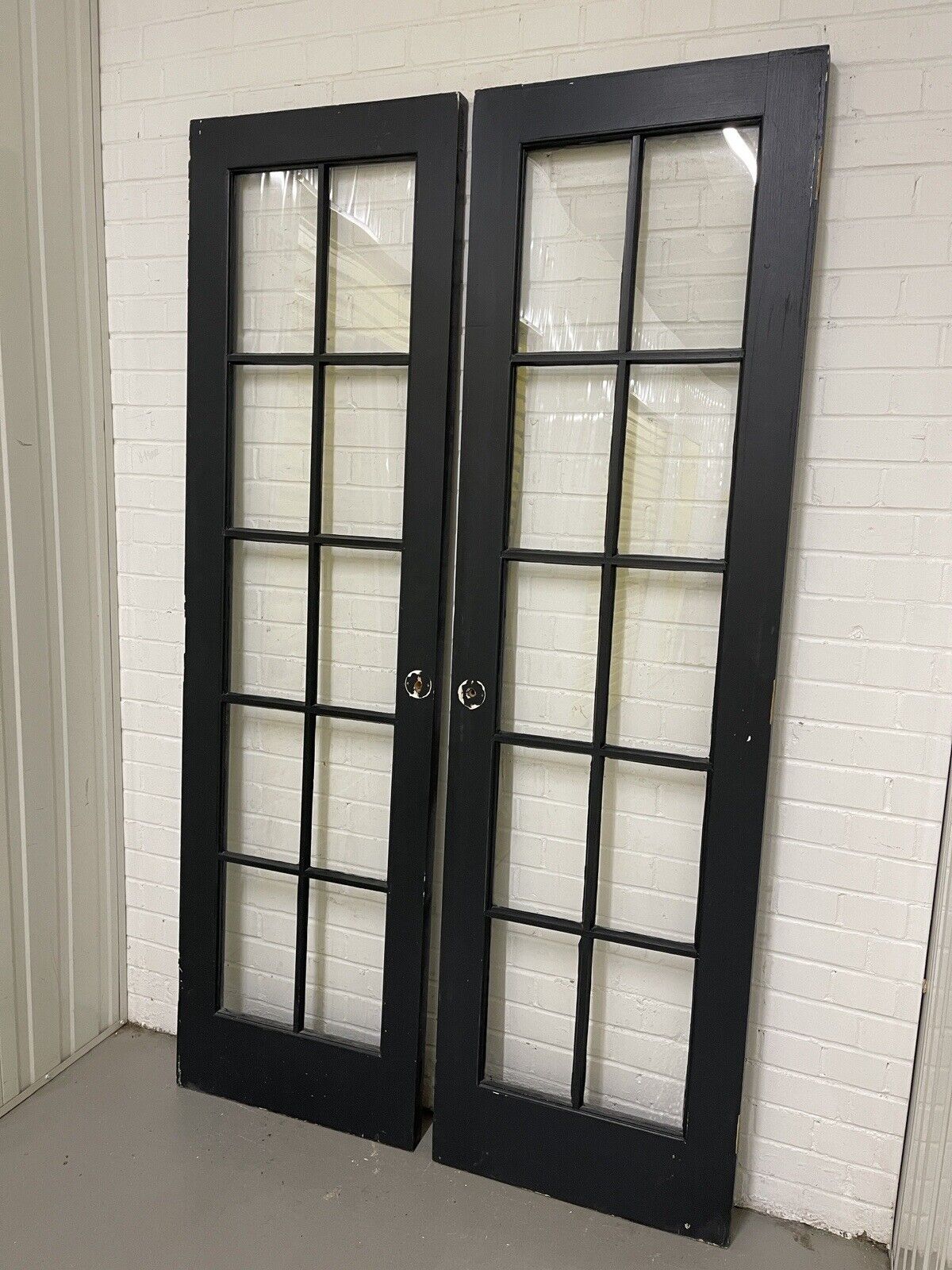 Reclaimed French Single Panel Glass Wooden Double Doors 2093 x 593 2095 x 608mm