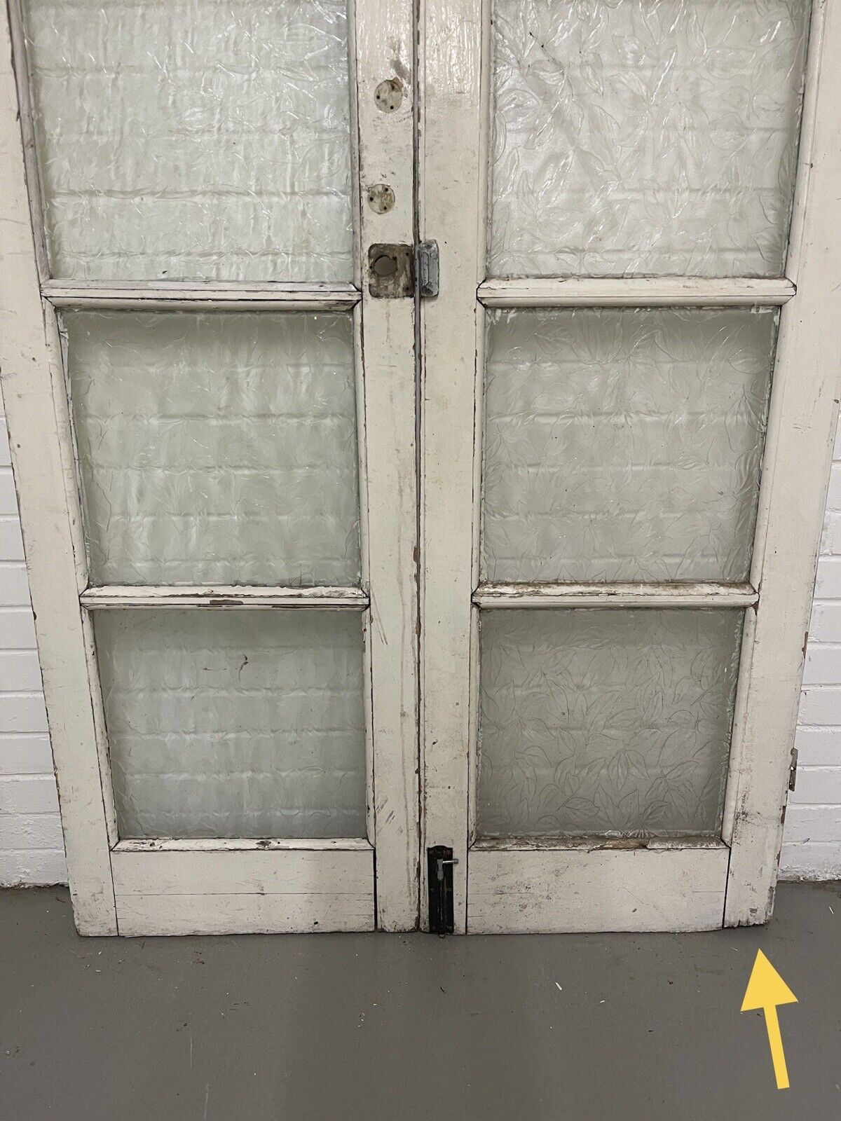 Reclaimed Old French Single Panel Floral Glass Wooden Double Doors 1965 x 1160mm