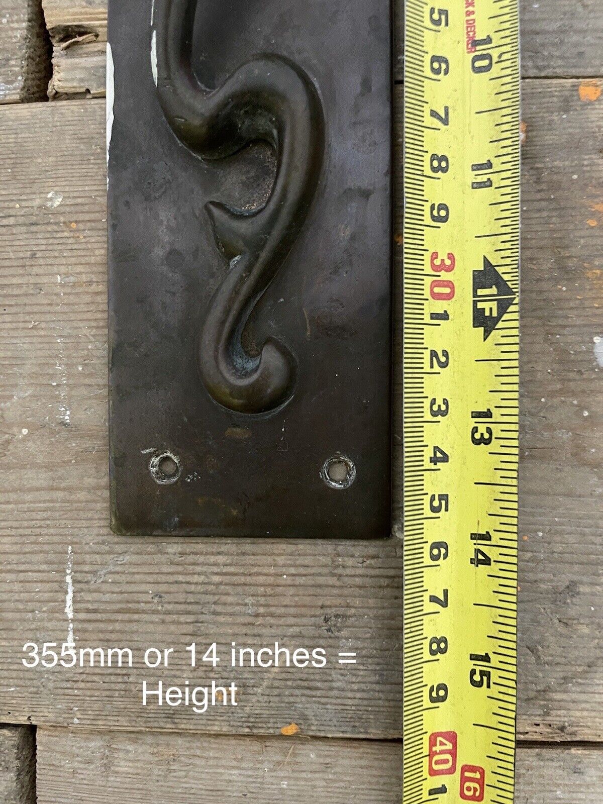 Reclaimed Old Art Nouveau Phosphor Bronze Door Pull Handle 355mm or 14 inches