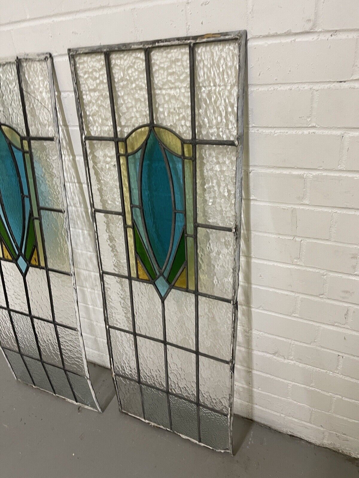 Reclaimed Art Nouveau Leaded Light Stained Glass Surround Panels