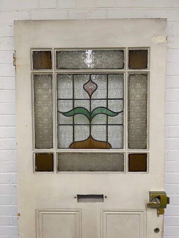 Reclaimed Victorian Edwardian Wooden Stained Glass Front Door 2080mm x 860mm