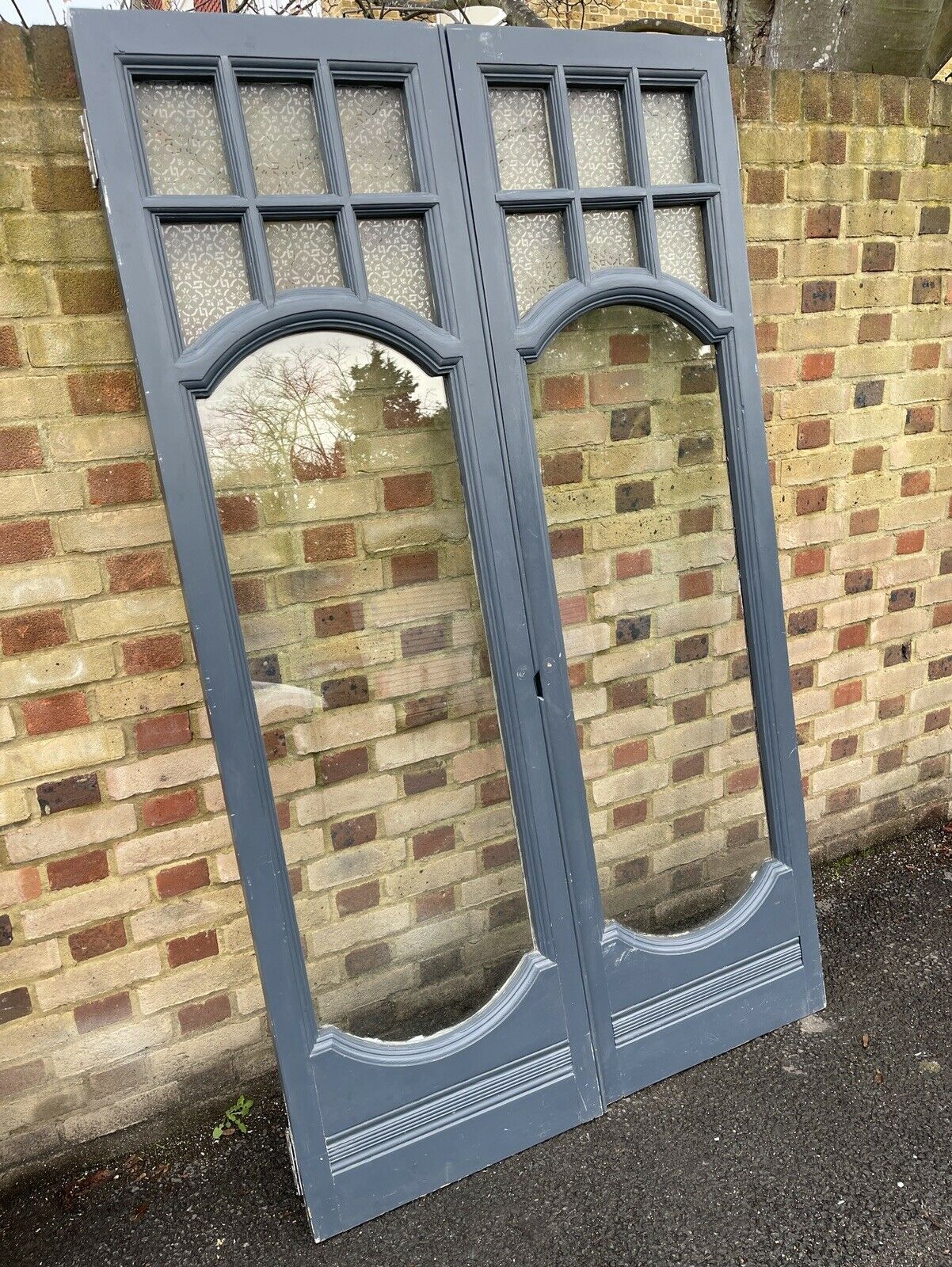 Reclaimed Old French Single Panel Glass Wooden Double Doors 2062 x 1215mm