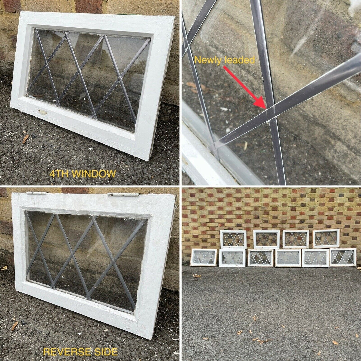 Job Lot Of 10 Reclaimed Leaded Light Diamond Panel Wooden Windows