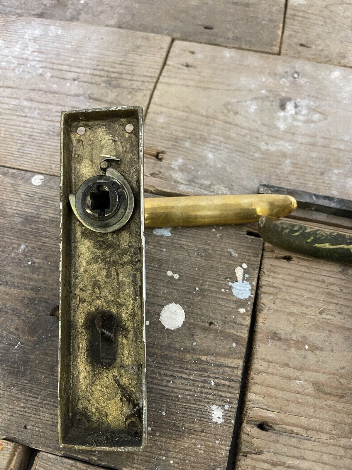 Pair Of Reclaimed Antique Old Brass Door Handles