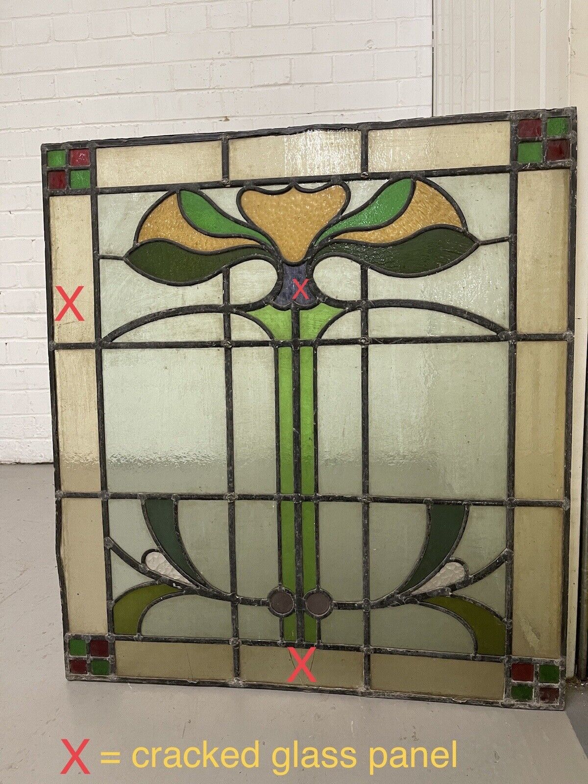 Reclaimed Leaded Light Stained Glass Art Nouveau Window Panel 680 x 620mm