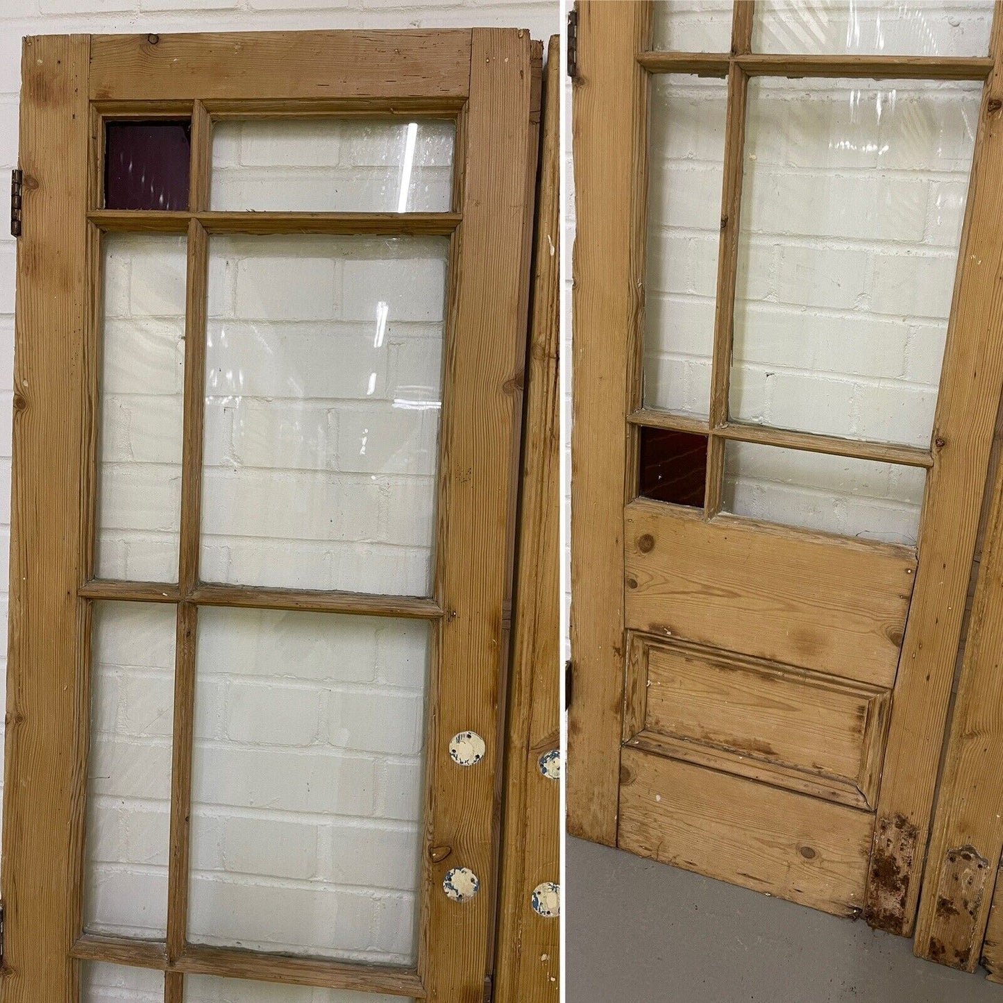 Reclaimed Old French Single Panel Glass Wooden Double Doors 1950 x 1020mm