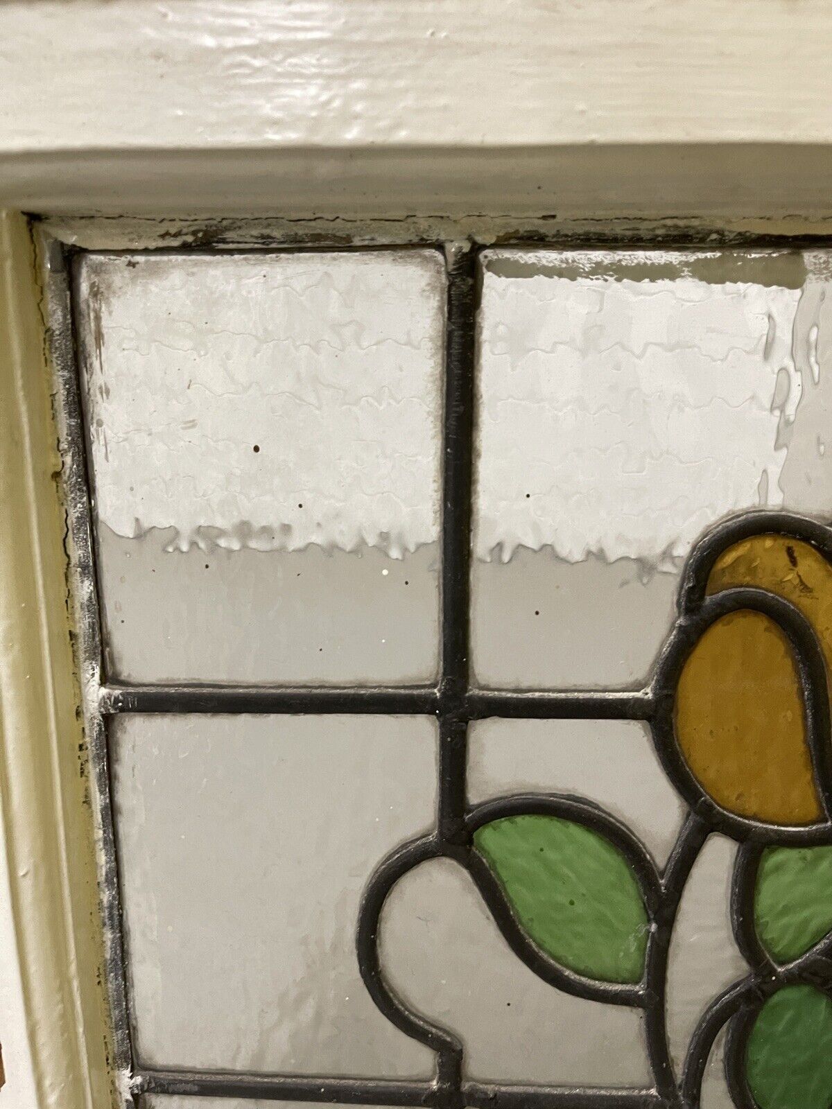 Reclaimed Floral Leaded Light Stained Glass Art Nouveau Window Panel 505 x 455mm