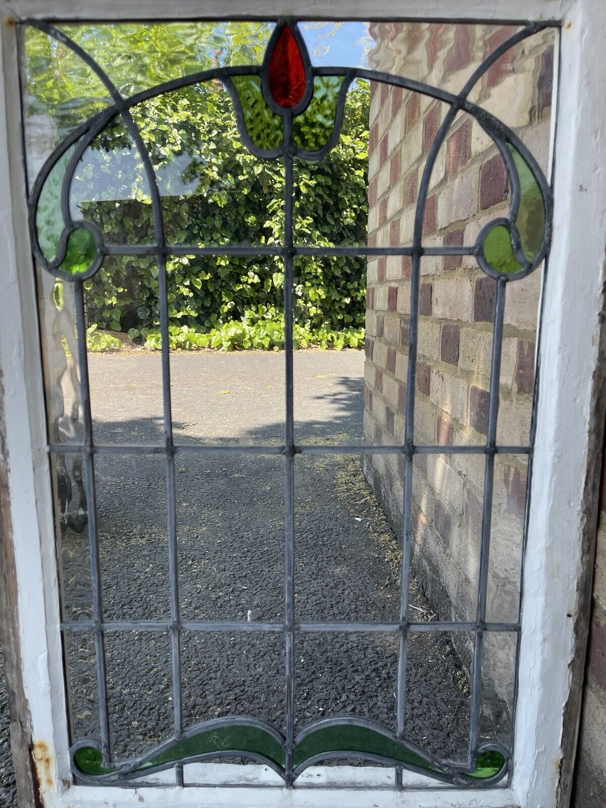 Reclaimed Leaded Light Stained Glass Art Nouveau Window Panel 835 x 530mm