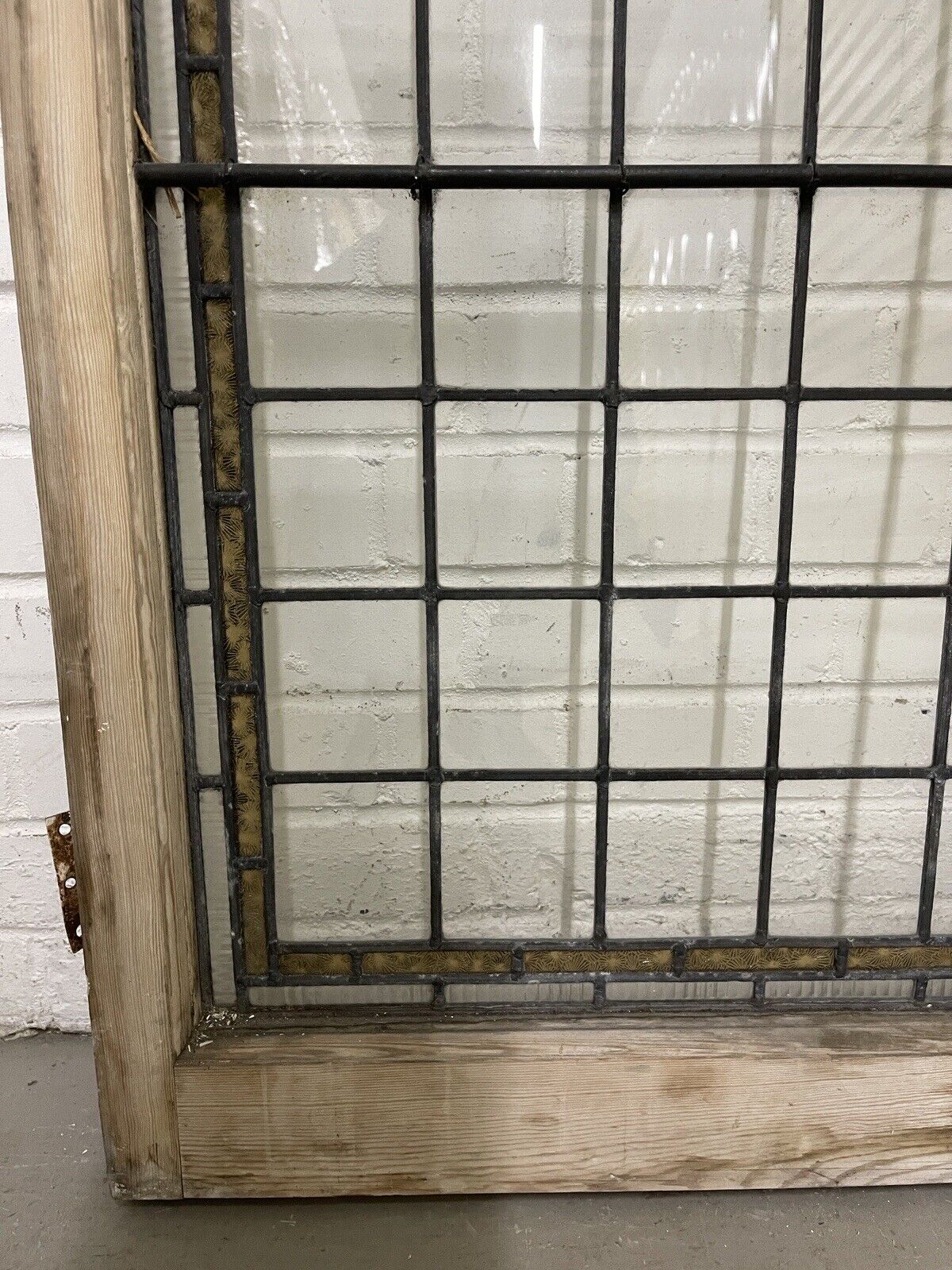 Pair Of Reclaimed Leaded Light Stained Glass Wooden Window Panels
