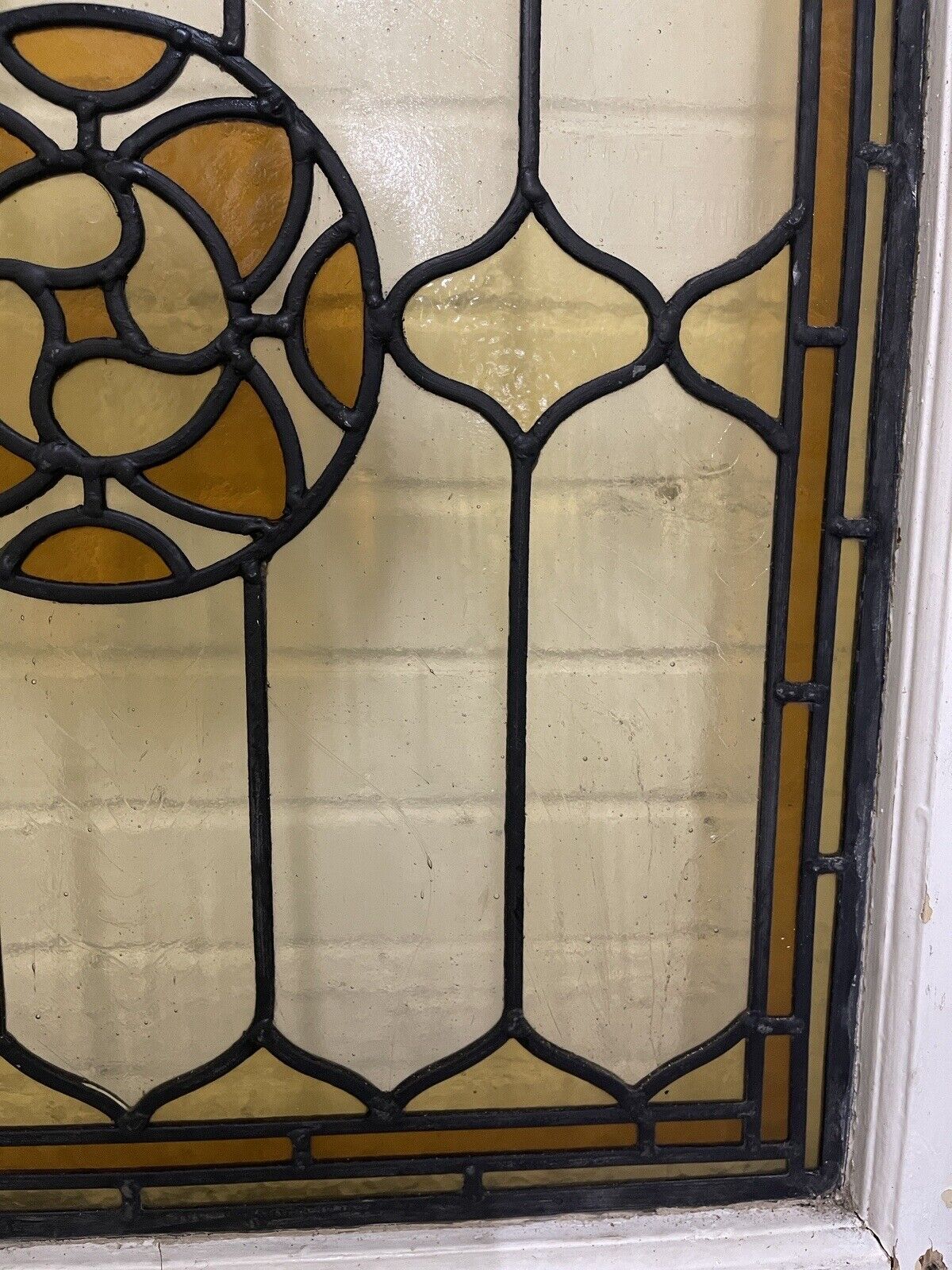 Reclaimed Leaded Light Stained Glass Art Nouveau Wooden Window Panel