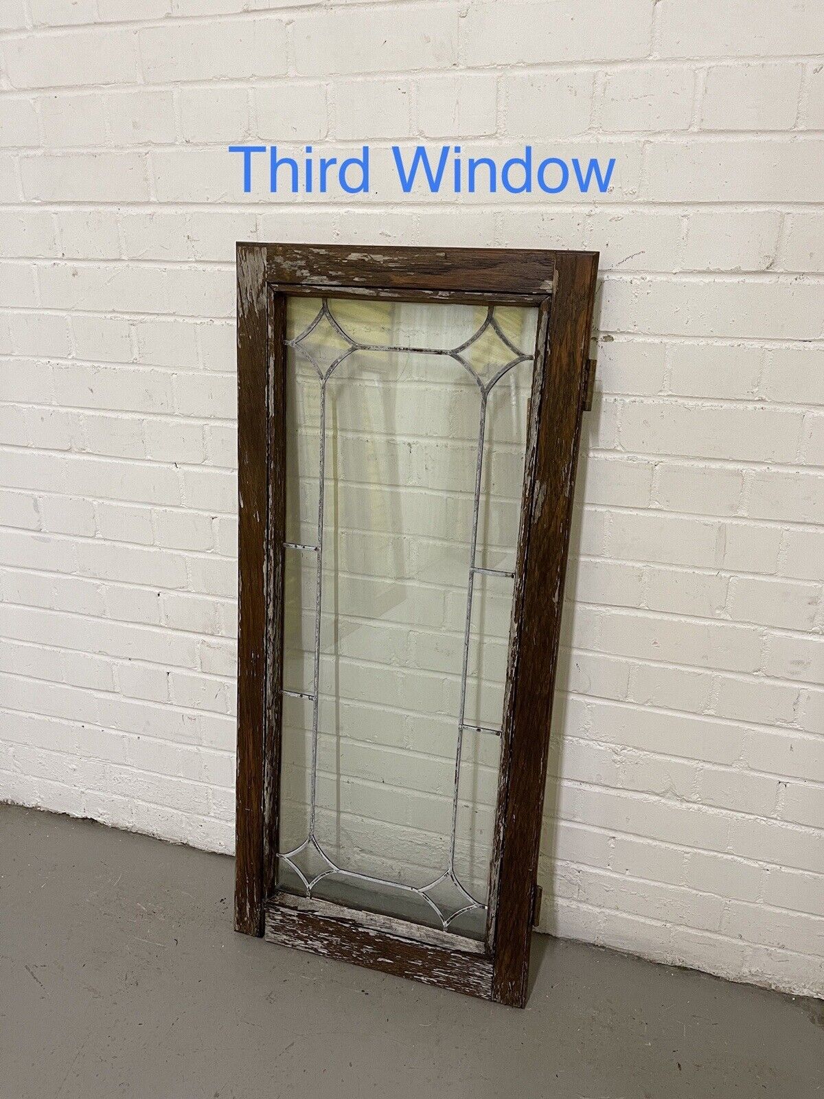 Job Lot Of Three Double Glazed Leaded Trim Oak Wooden Windows Various Sizes