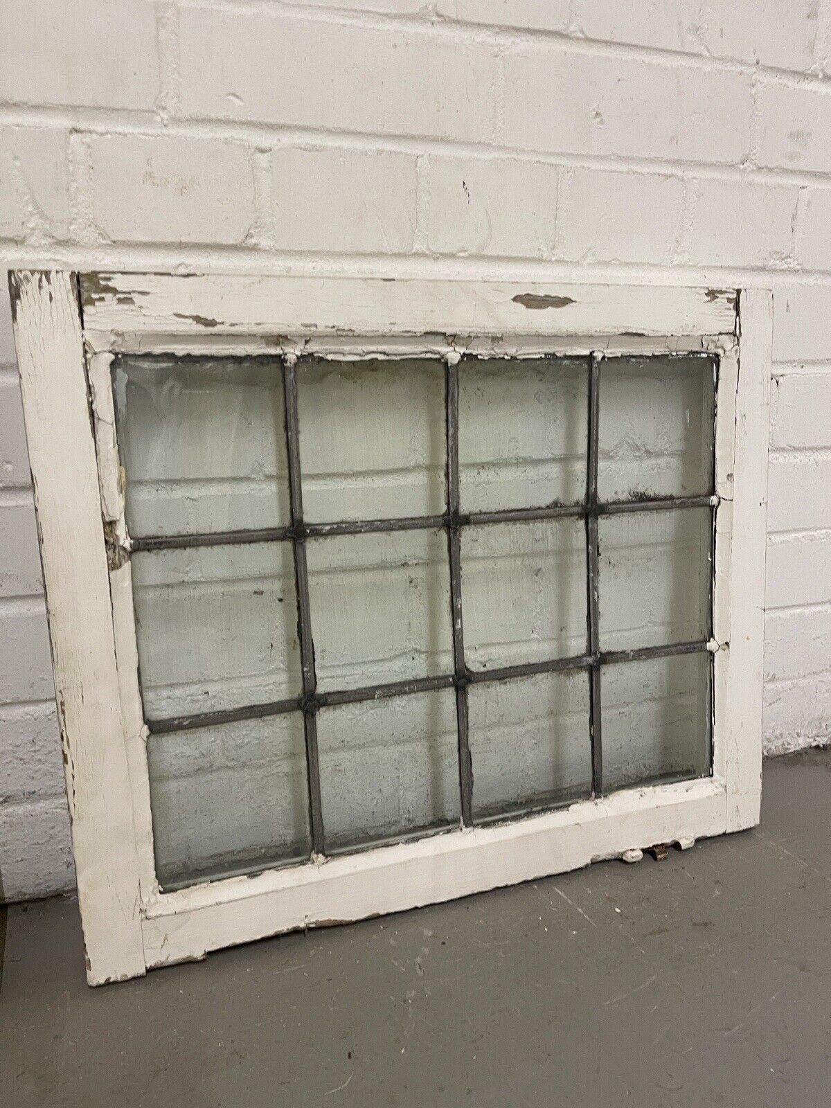 Pair Of Reclaimed Leaded Light Panel Wooden Windows 450 x 555mm 450 x 555mm